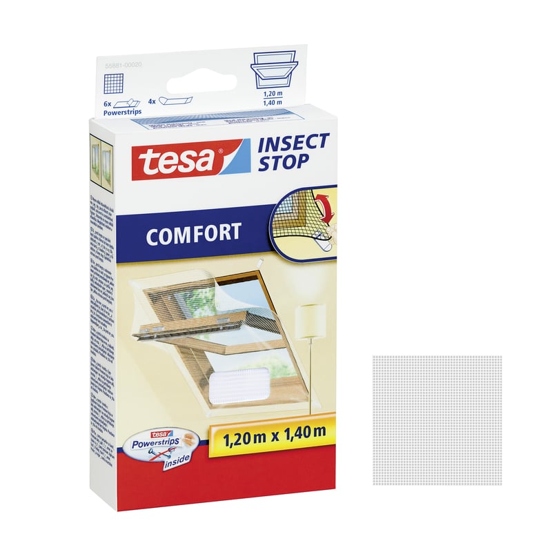 Moskitiera na okno dachowe Comfort 120 x 140 cm Biała Tesa