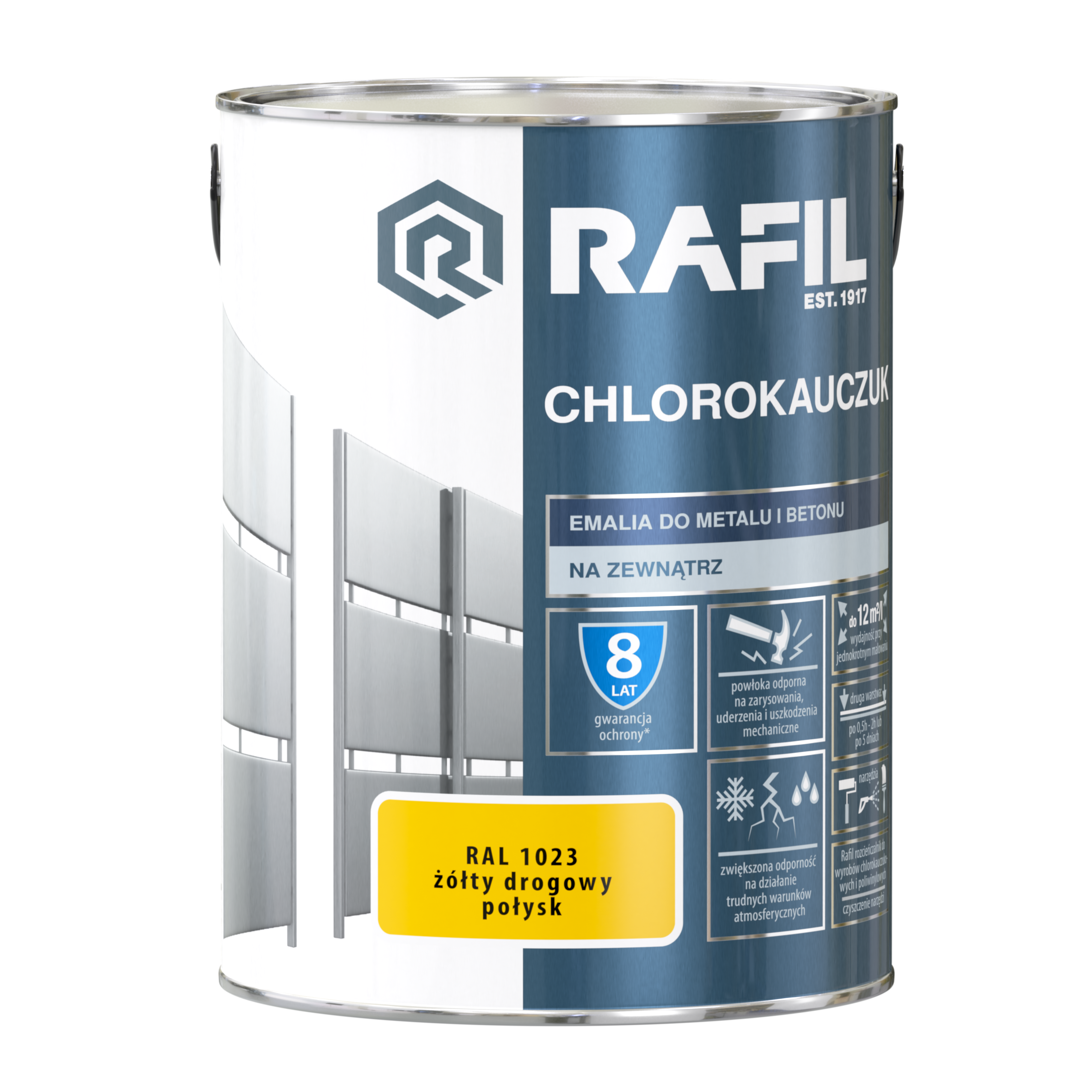 Emalia do metalu i betonu CHLOROKAUCZUK 5 l Żółty drogowy RAL 1023 RAFIL