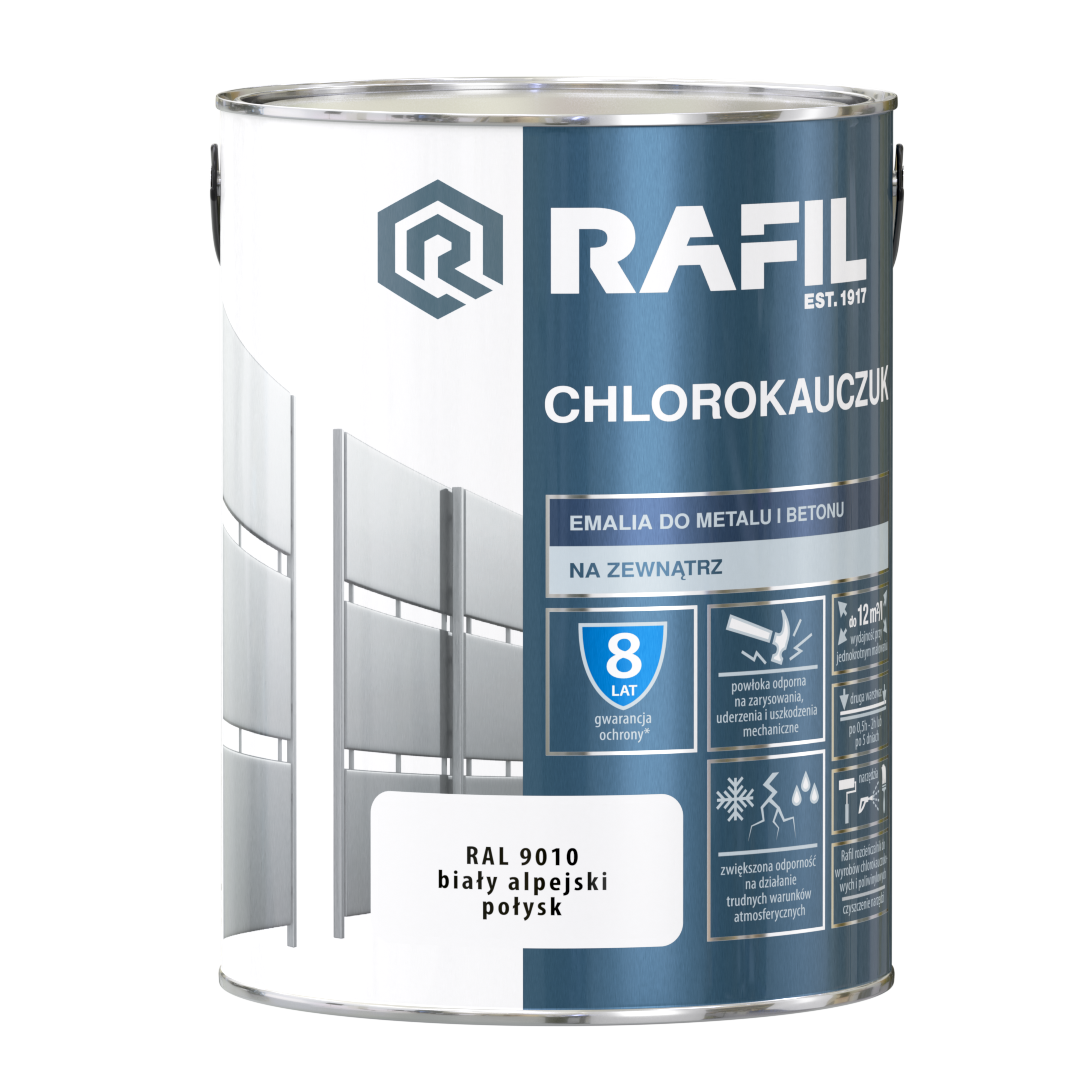 Emalia do metalu i betonu CHLOROKAUCZUK 5 l Biały alpejski RAL 9010 RAFIL