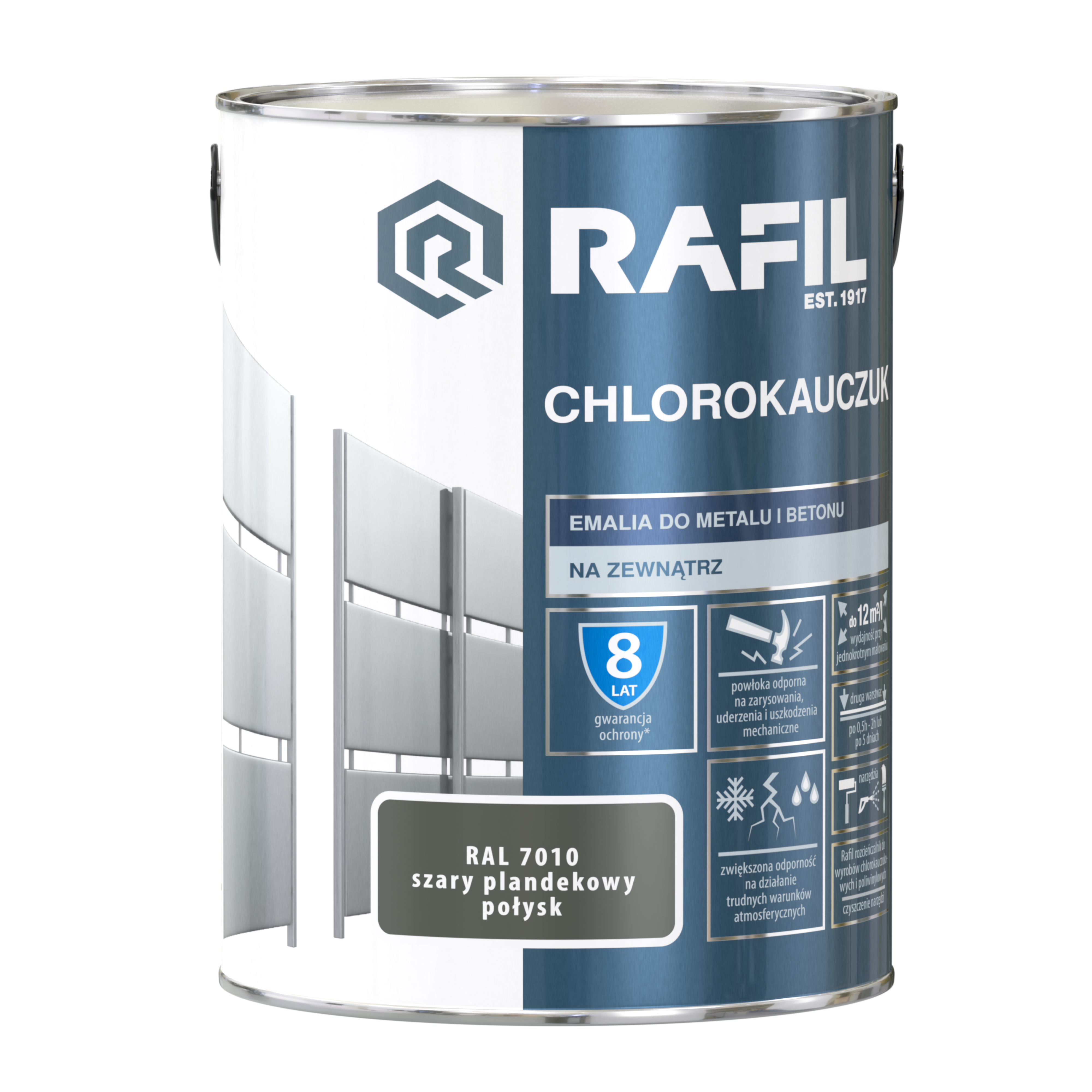 Emalia do metalu i betonu CHLOROKAUCZUK 5 l Szary plandekowy RAL 7010 RAFIL