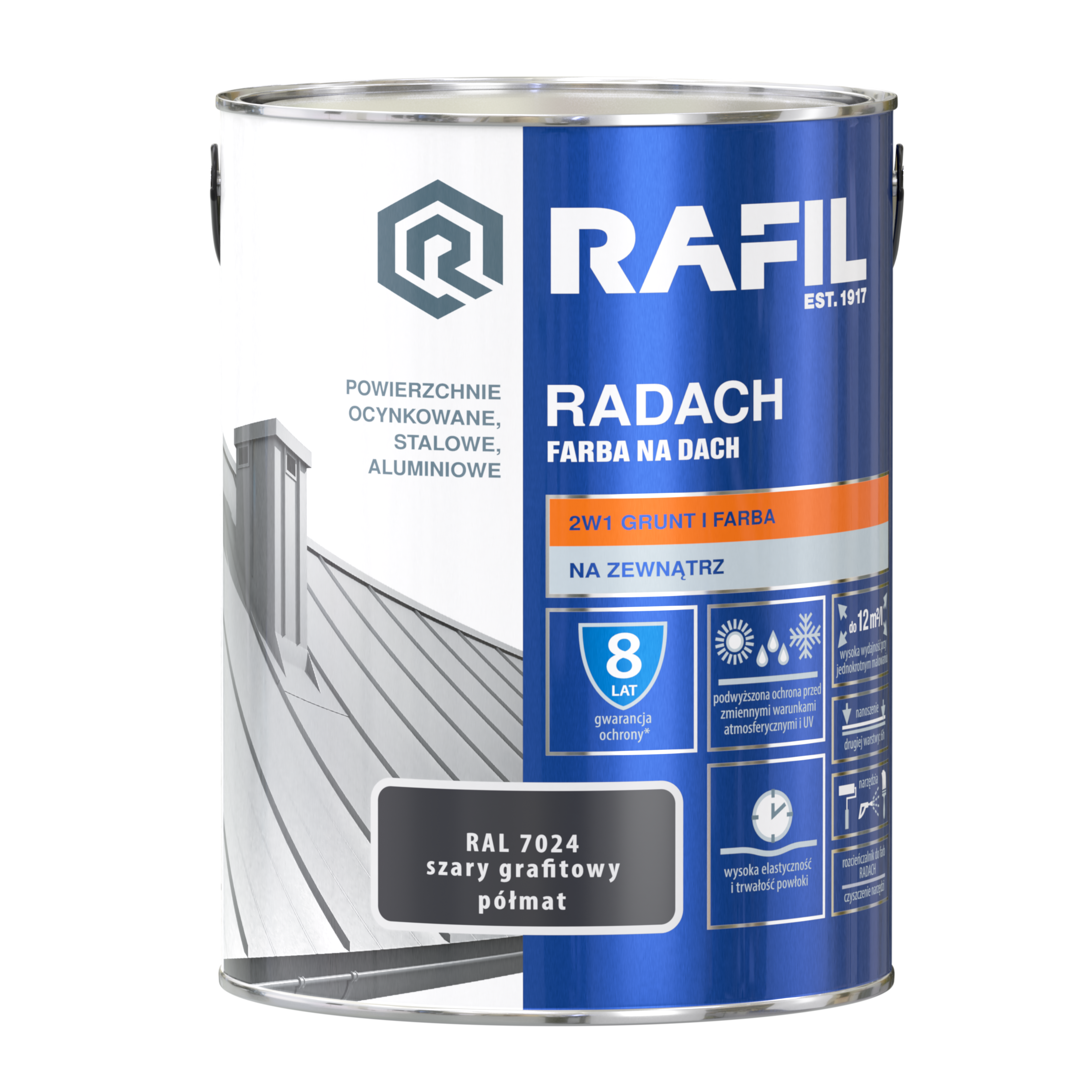 Farba na dach RADACH 5 l RAL-7024 Szary grafitowy RAFIL