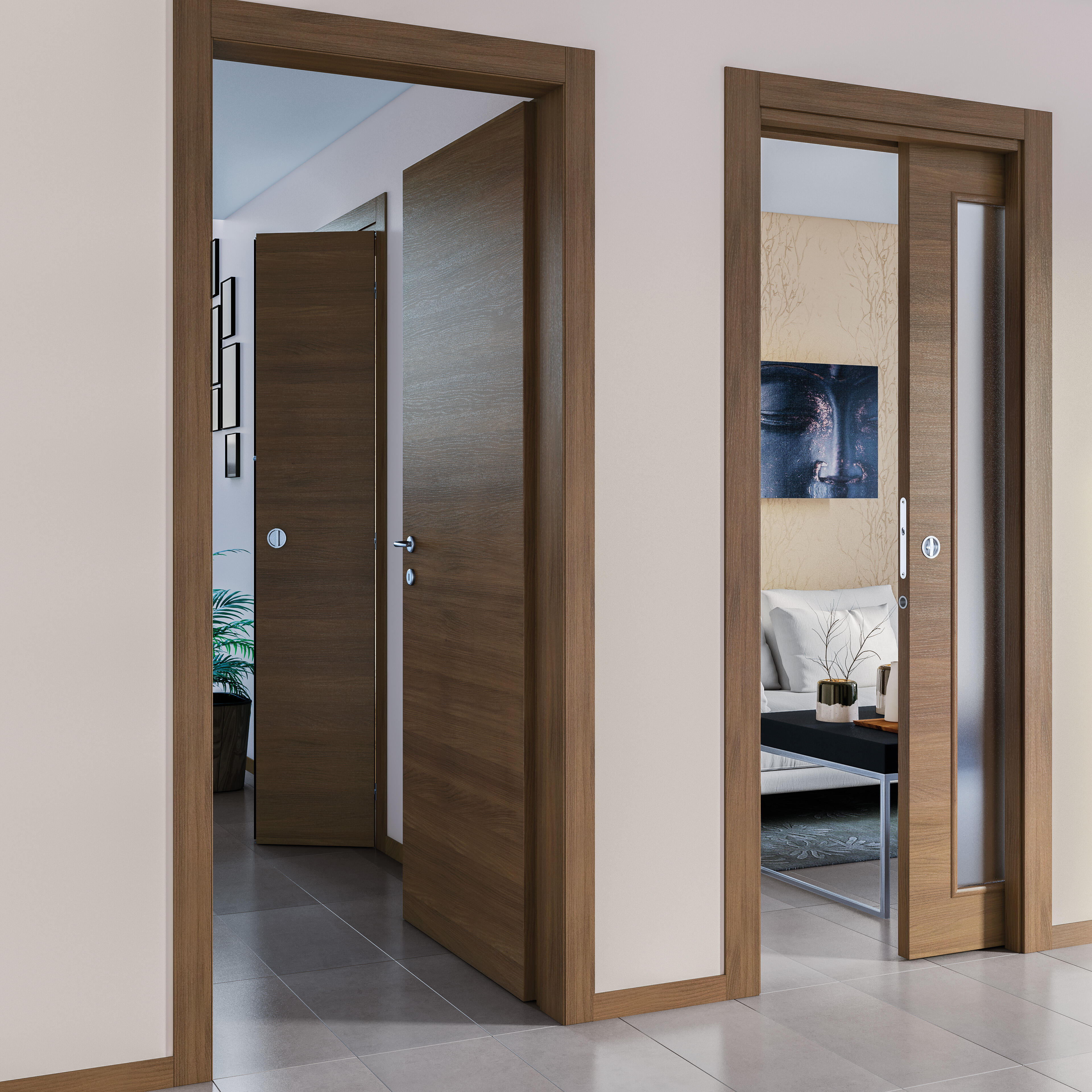 Porta scorrevole in MDF, L 80 x H 210 cm, marrone, apertura reversibile STENOPHYLLA - 2