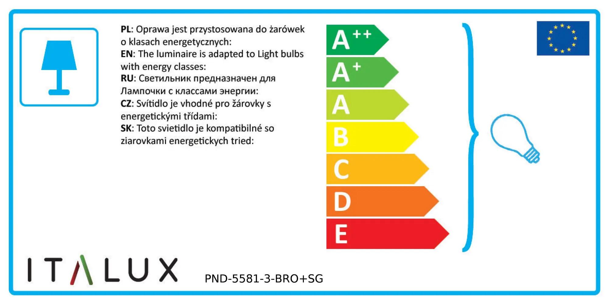 Lampa wisząca Sardo mosiądz 3 x E27 Italux - 5