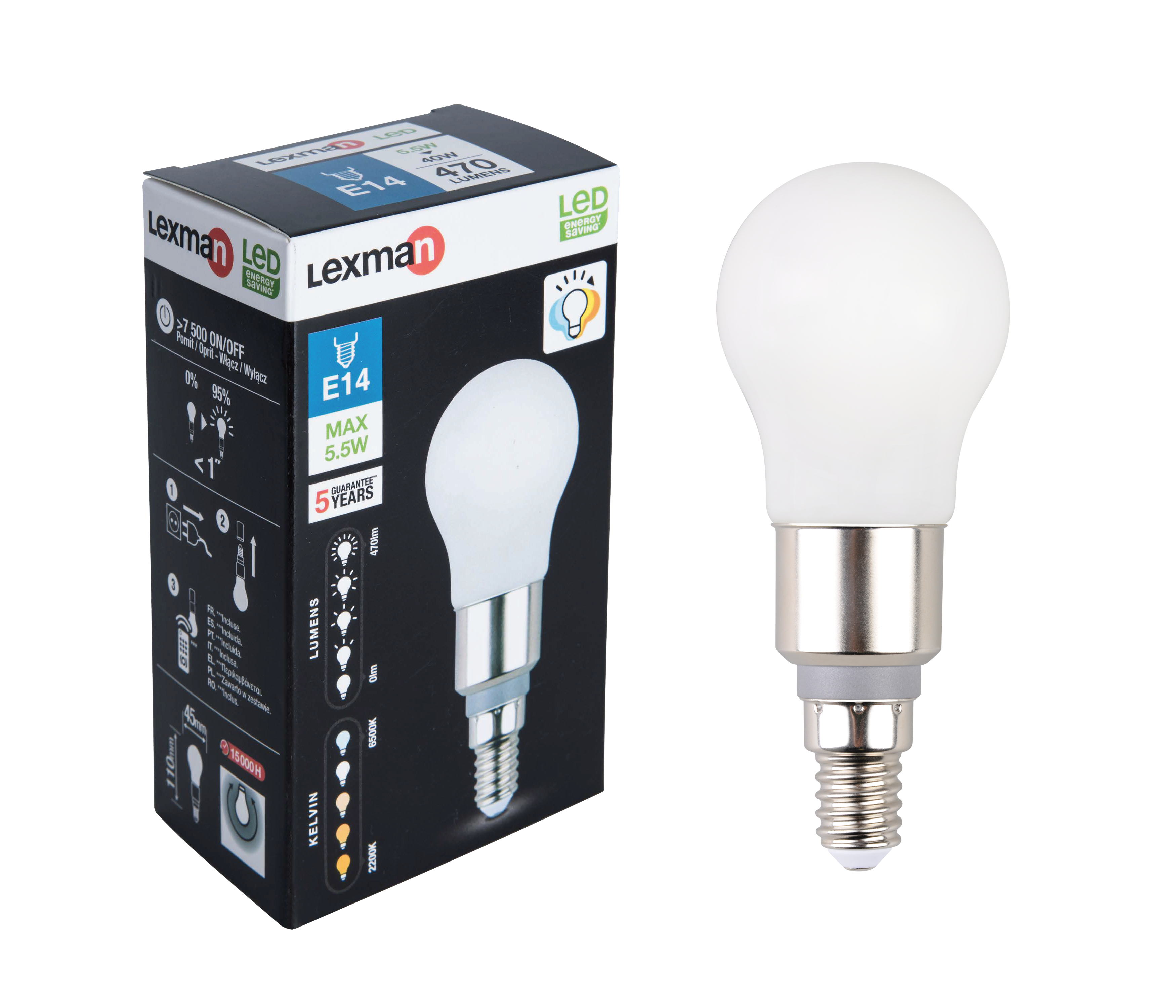 Żarówka LED E14 z pilotem CCT/DIM 5.5 W = 40 W 470 lm LEXMAN - 2