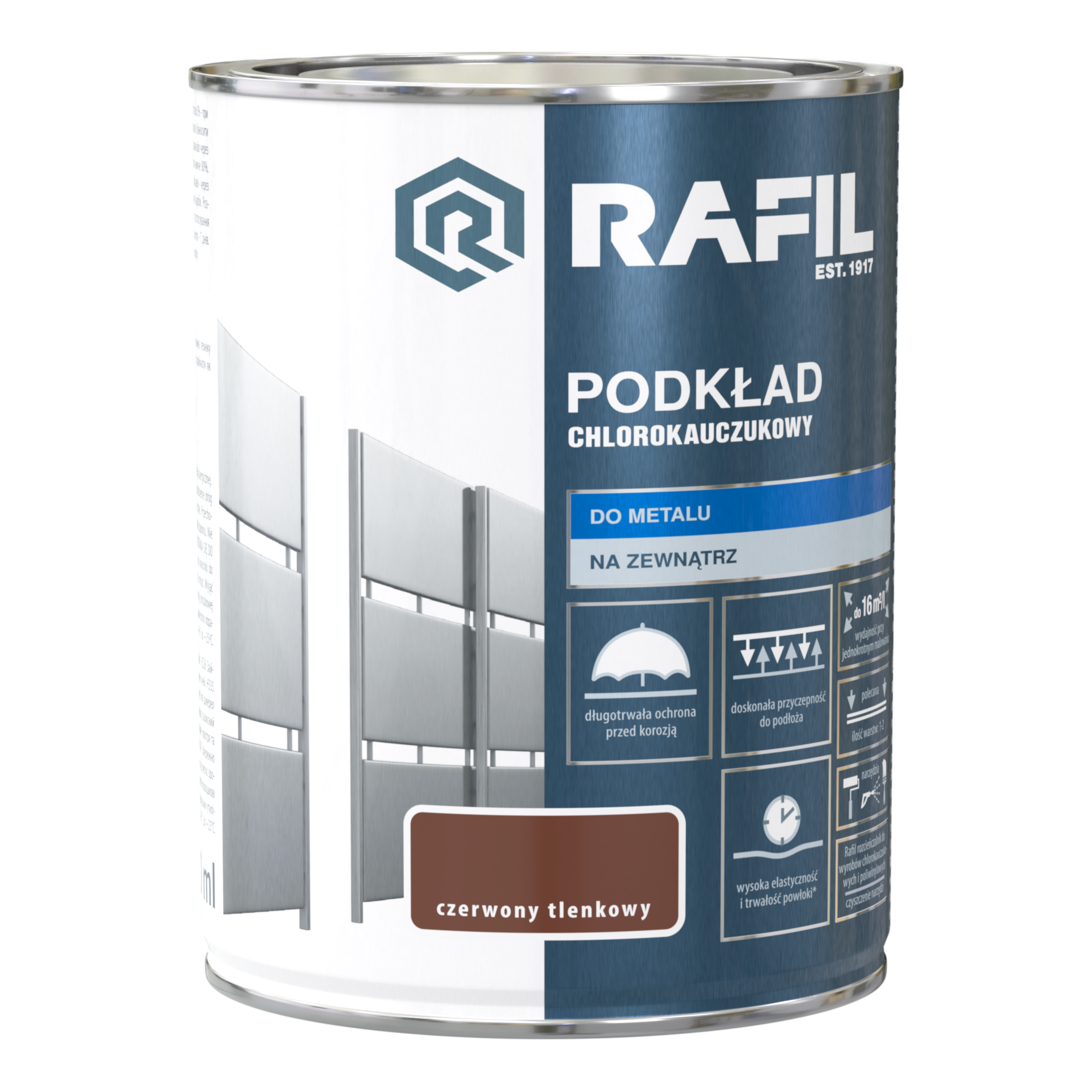 Podkład chlorokauczukowy 0.9 l czerwony tlenkowy RAFIL