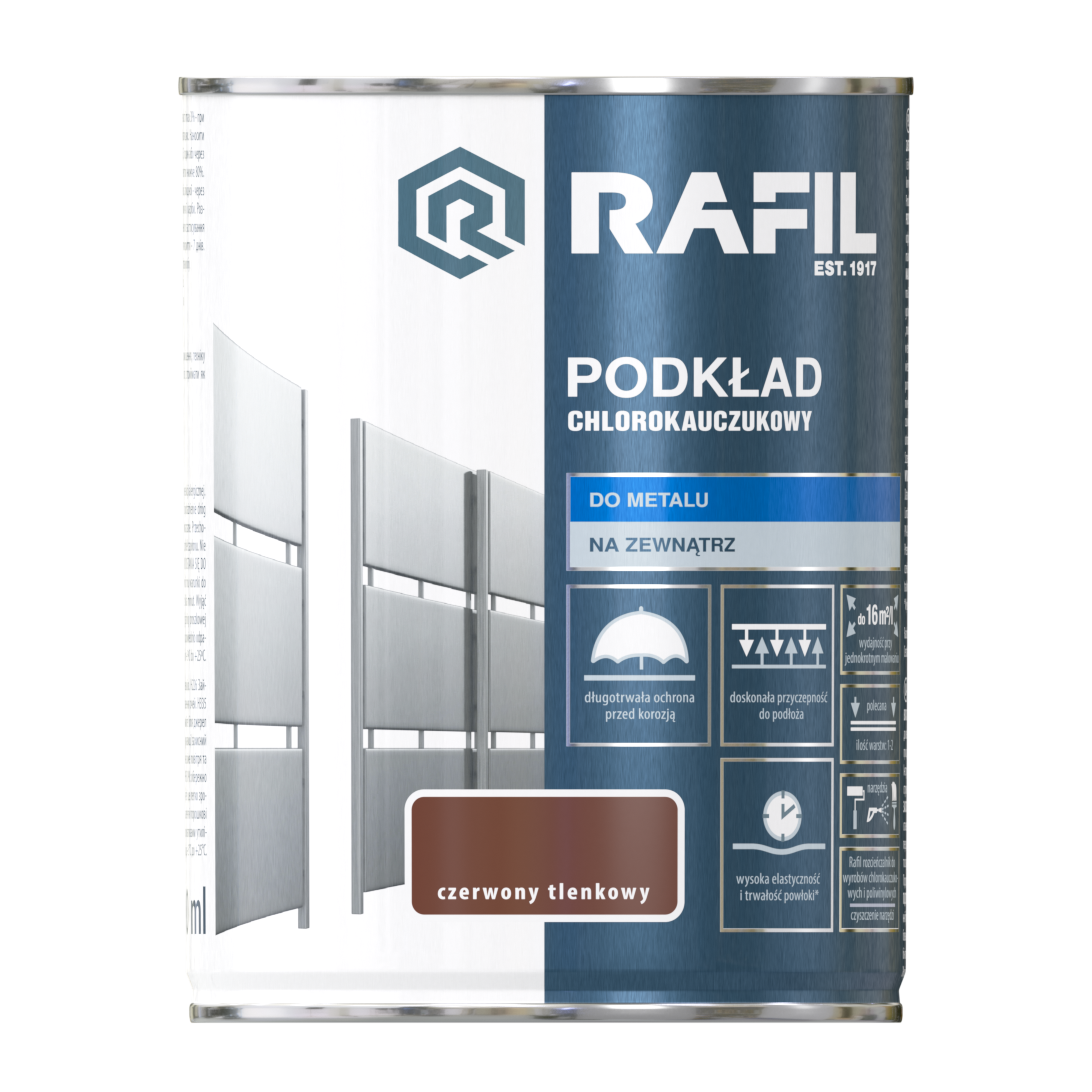 Podkład chlorokauczukowy 0.9 l czerwony tlenkowy RAFIL - 3