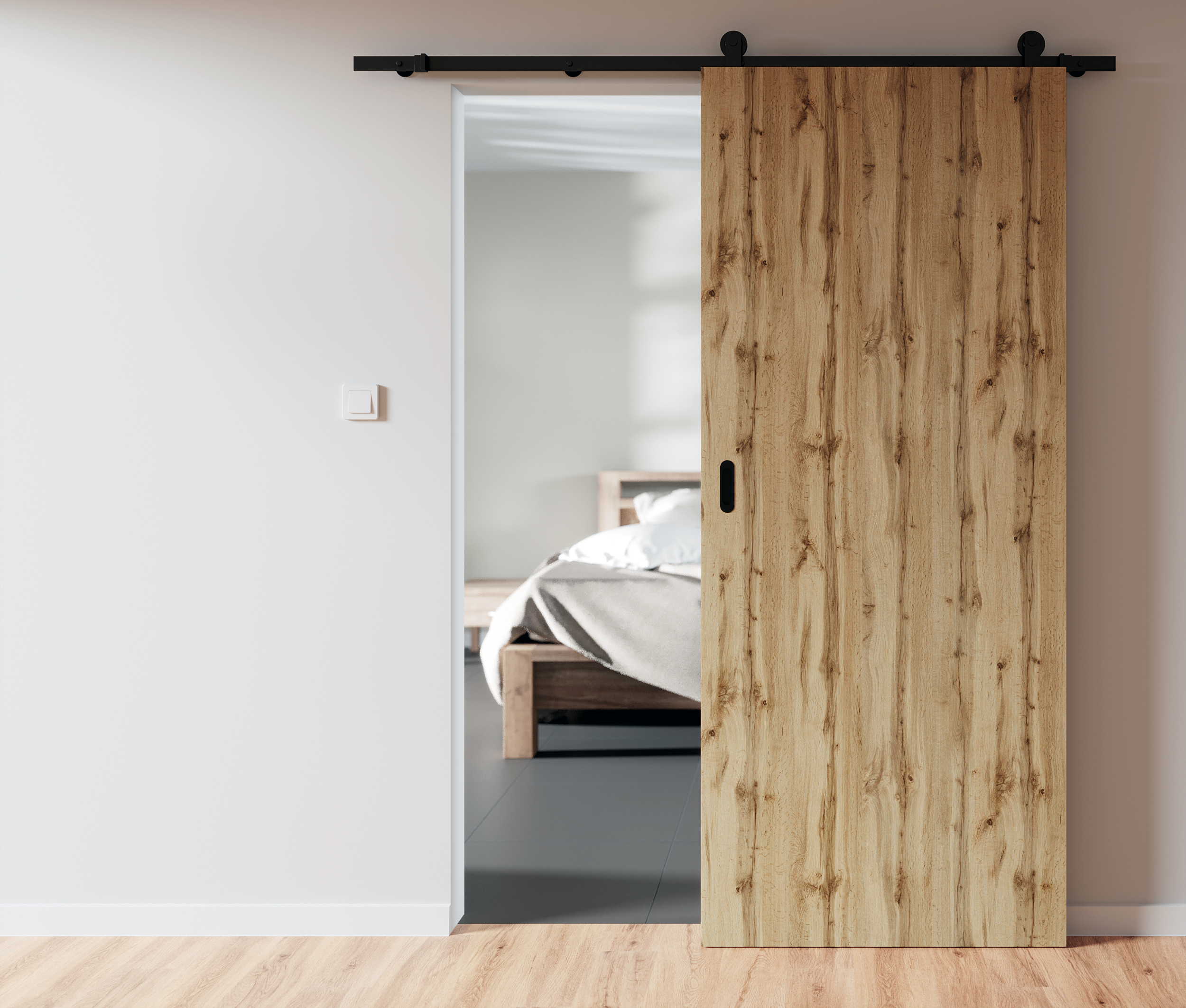 Guía puerta corredera aluminio negro Industrial recortable pared 180cm Artens - 19