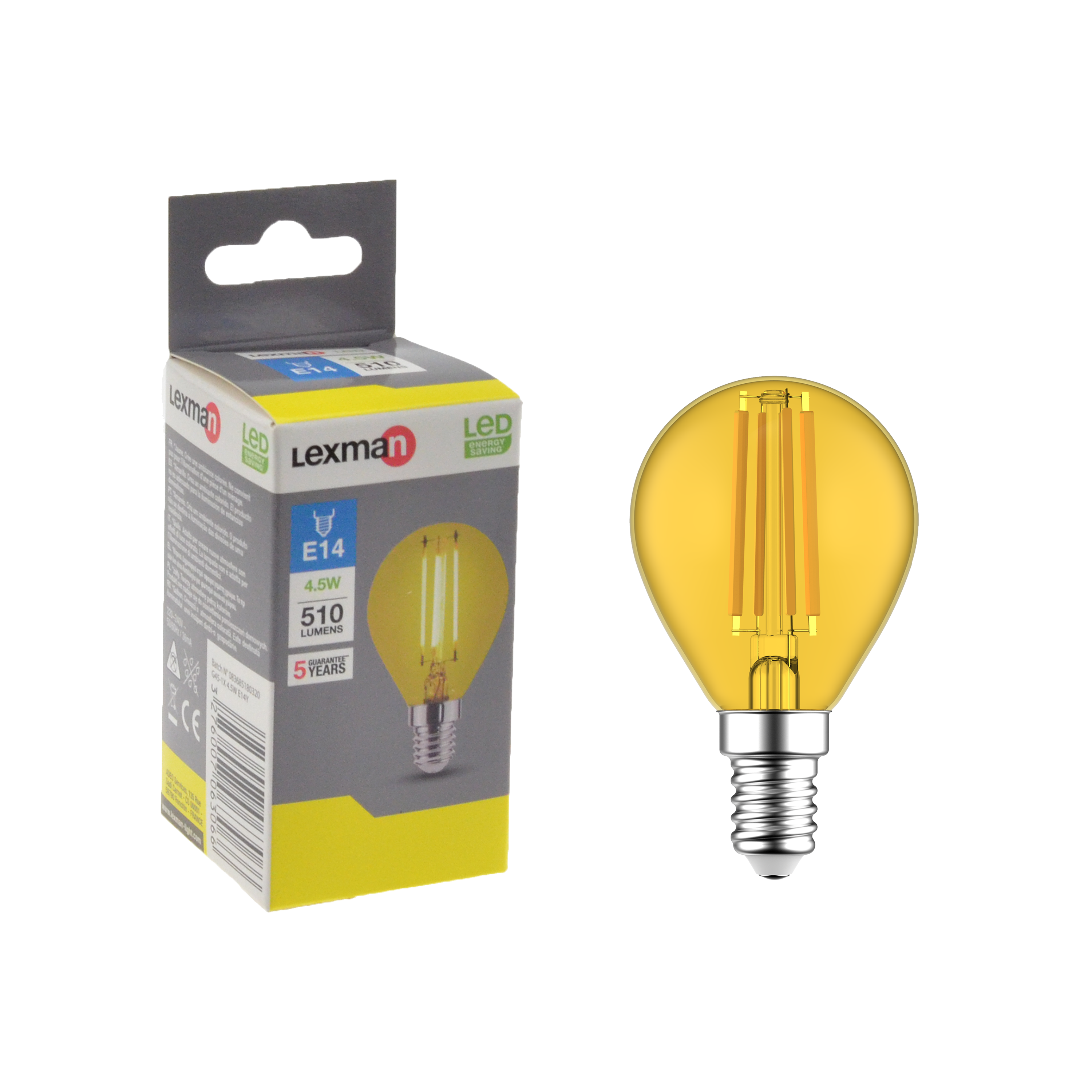 Lampadina LED, E14 sferico, trasparente, luce calda, 4.5W= 510 LM (equiv 42 W), 360°, LEXMAN - 2