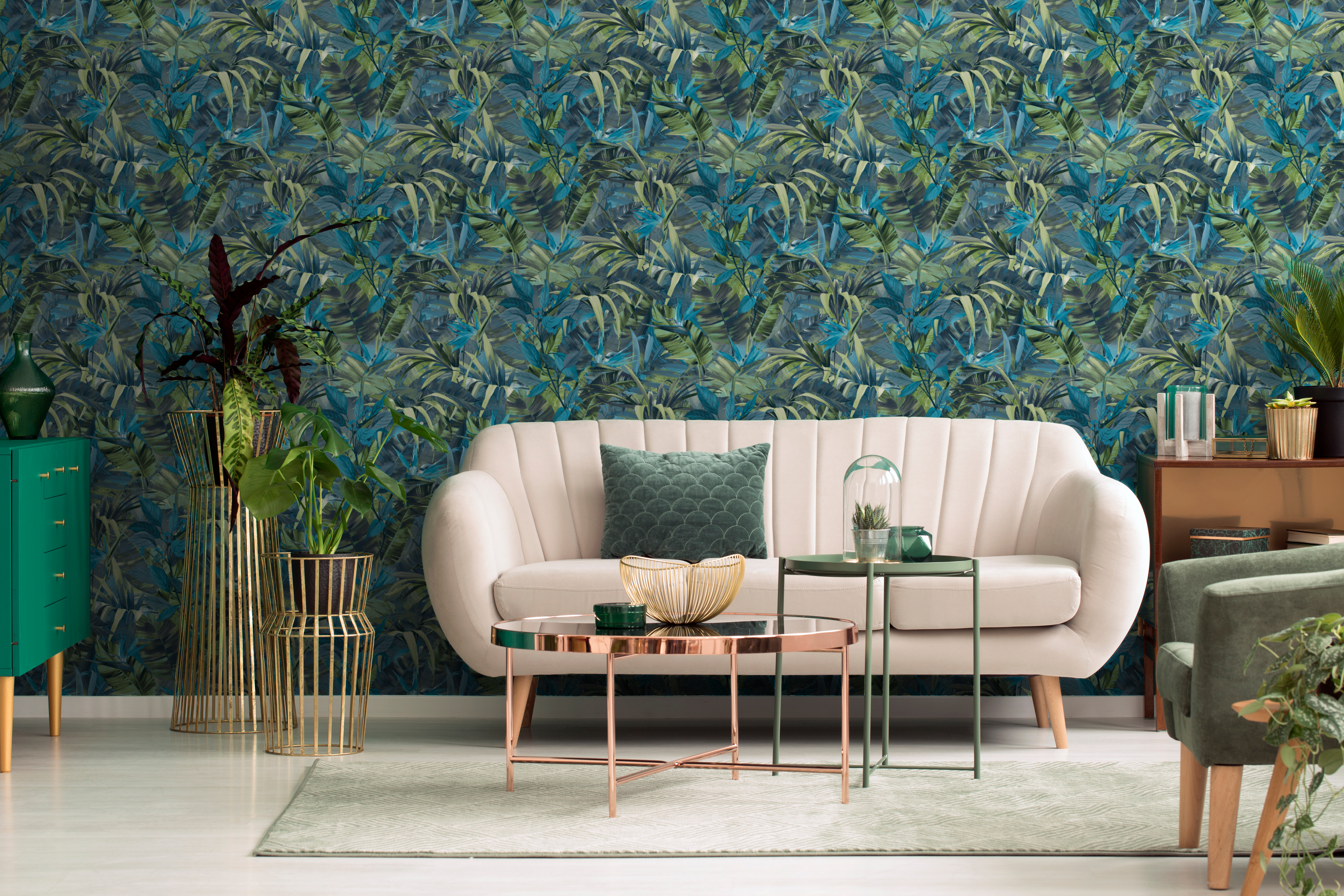 Tapeta w liście Paradise Flower zielona winylowa na flizelinie