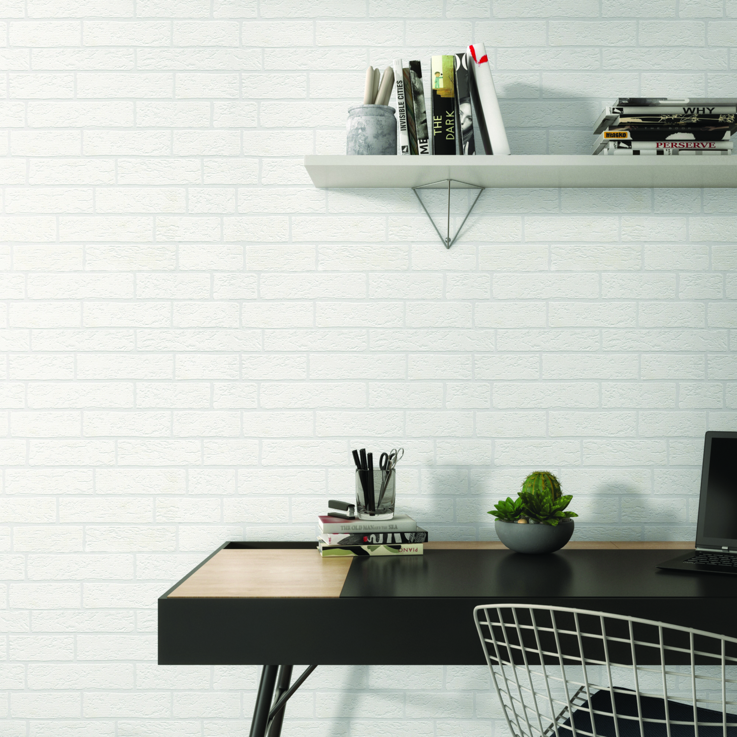 Papel pintado vinilo imitación material ladrillo blanco inspire