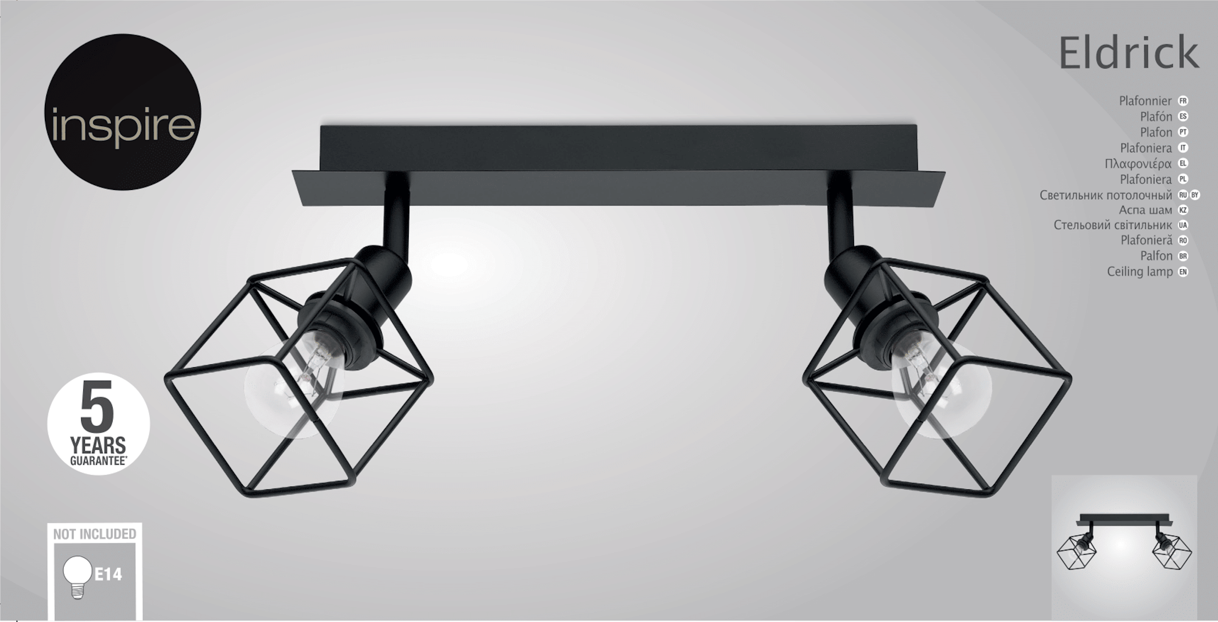 Listwa reflektorowa Eldrick czarna 2 x E14 Inspire - 19