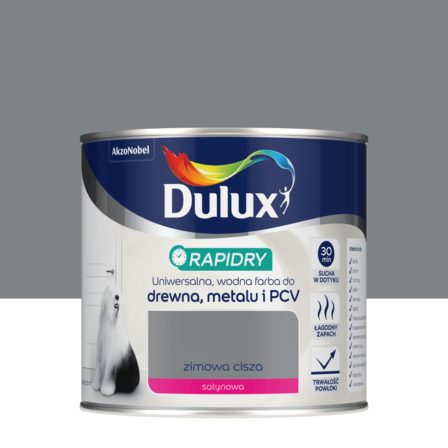 Farba wodna do drewna, metalu i PCV RAPIDRY 0.4 l Zimowa cisza satynowy DULUX