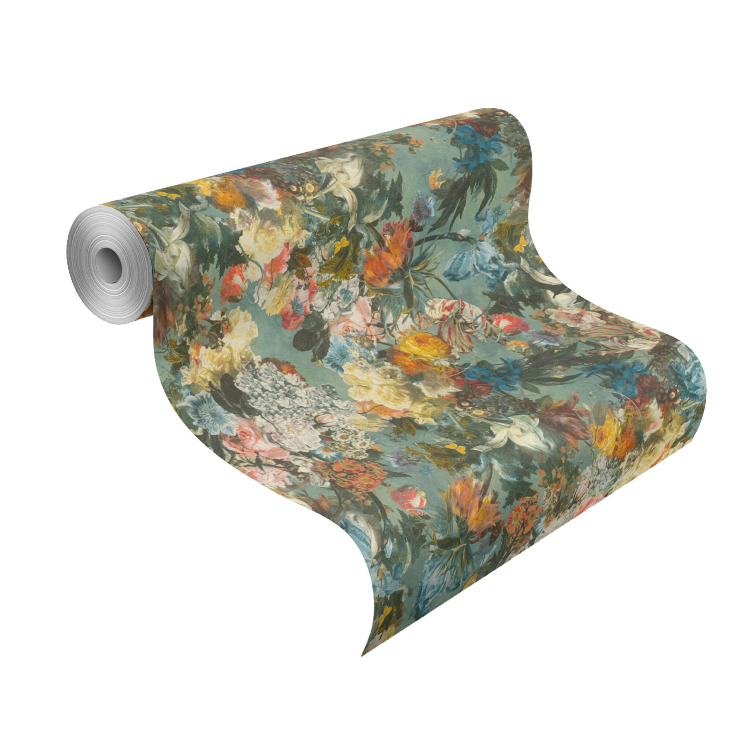 Papel pintado vinilo aplicación cola en pared Naturaleza Lienzo de rosas verde  RASCH 53cmx10.05m lavable - 6