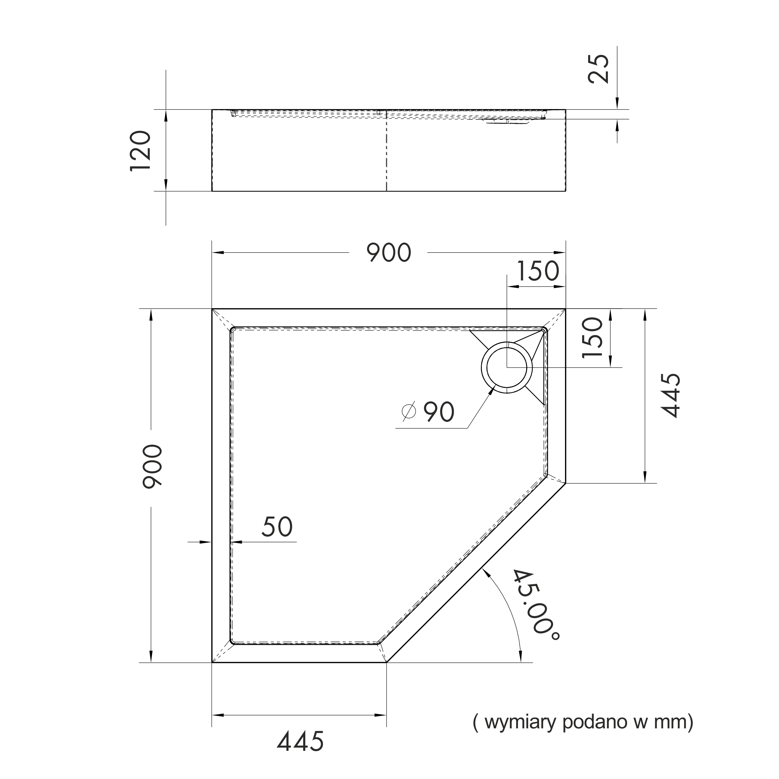 Brodzik do kabiny prysznicowej płaski Frigo 90x90x12 cm Sensea - 3