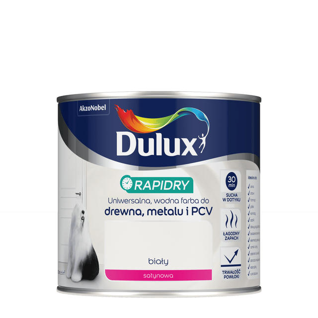 Farba wodna do drewna, metalu i PCV RAPIDRY 0.4 l Biały satynowy DULUX