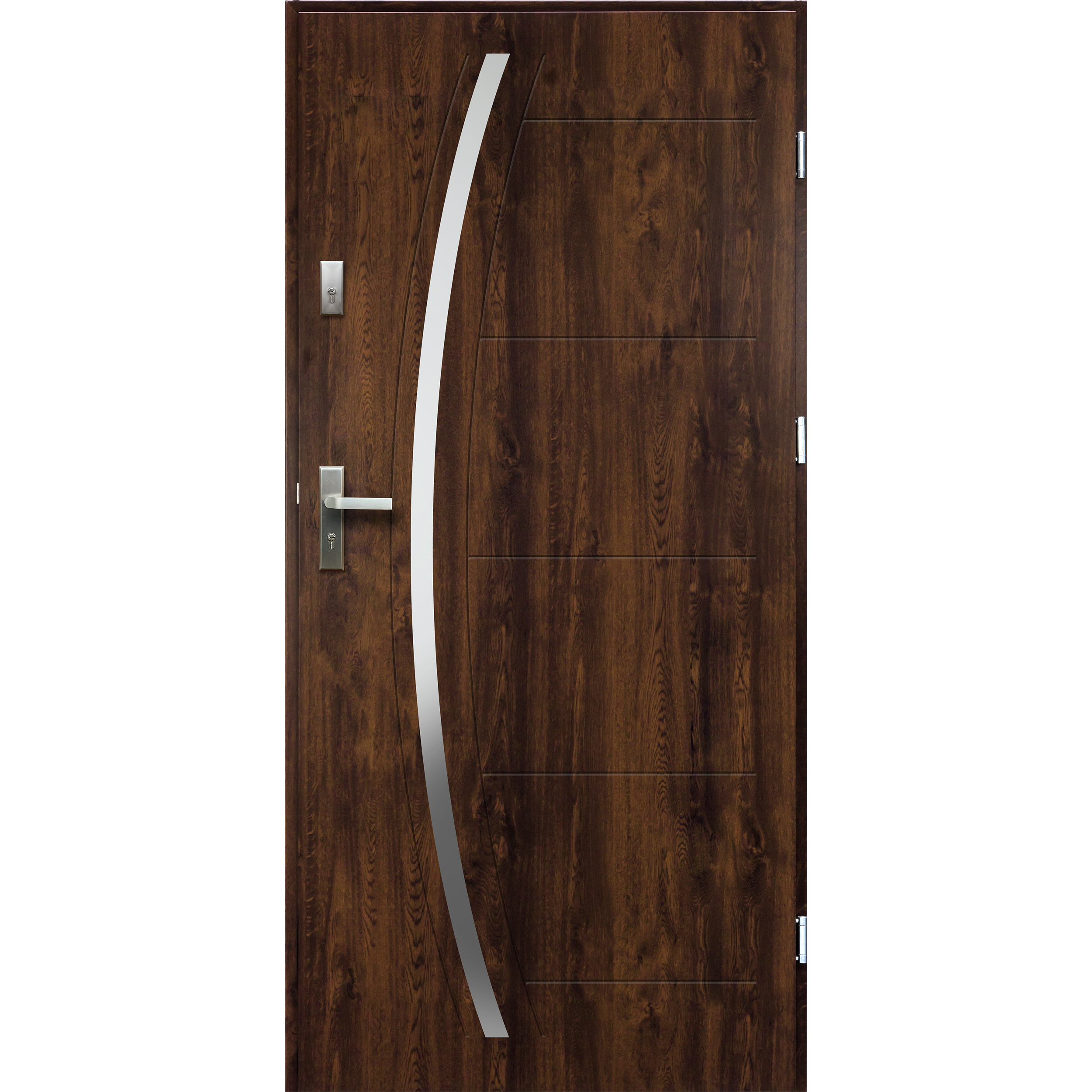 Drzwi zewnętrzne stalowe wejściowe Helios orzech 80 Prawe OK Doors Trendline