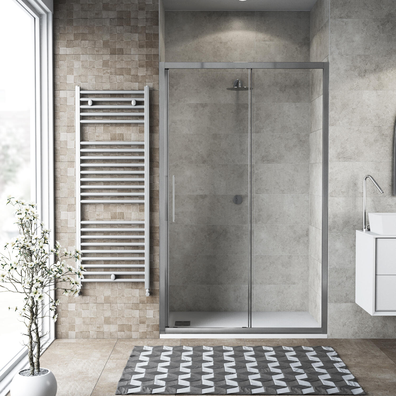 Porta doccia scorrevole L 117-121 cm x H 195 cm per nicchia in vetro trasparente SP. 6 mm, profilo lucido cromo, serie Record - 2