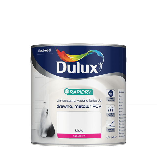 Farba wodna do drewna, metalu i PCV RAPIDRY 2.5 l Biały satynowy DULUX