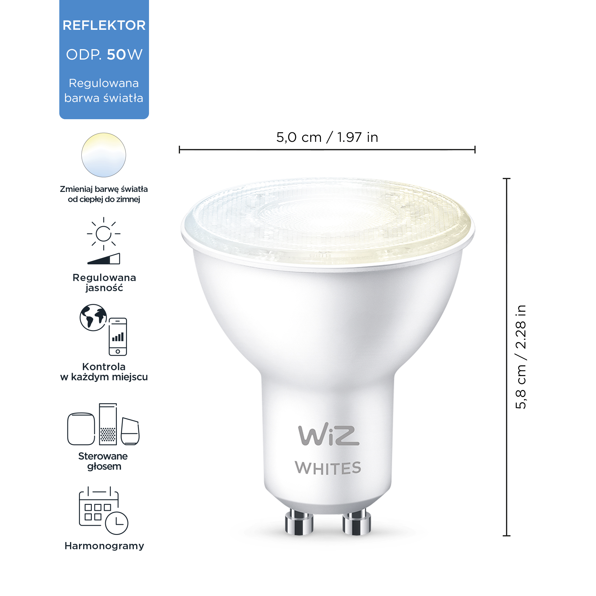 Żarówka Smart LED GU10 4.9 W = 50 W 400 lm CCT DIM Wiz Smart lighting - 7