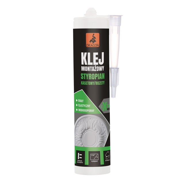 Klej montażowy do styropianu, kasetonów, rozet 280 ml Dragon