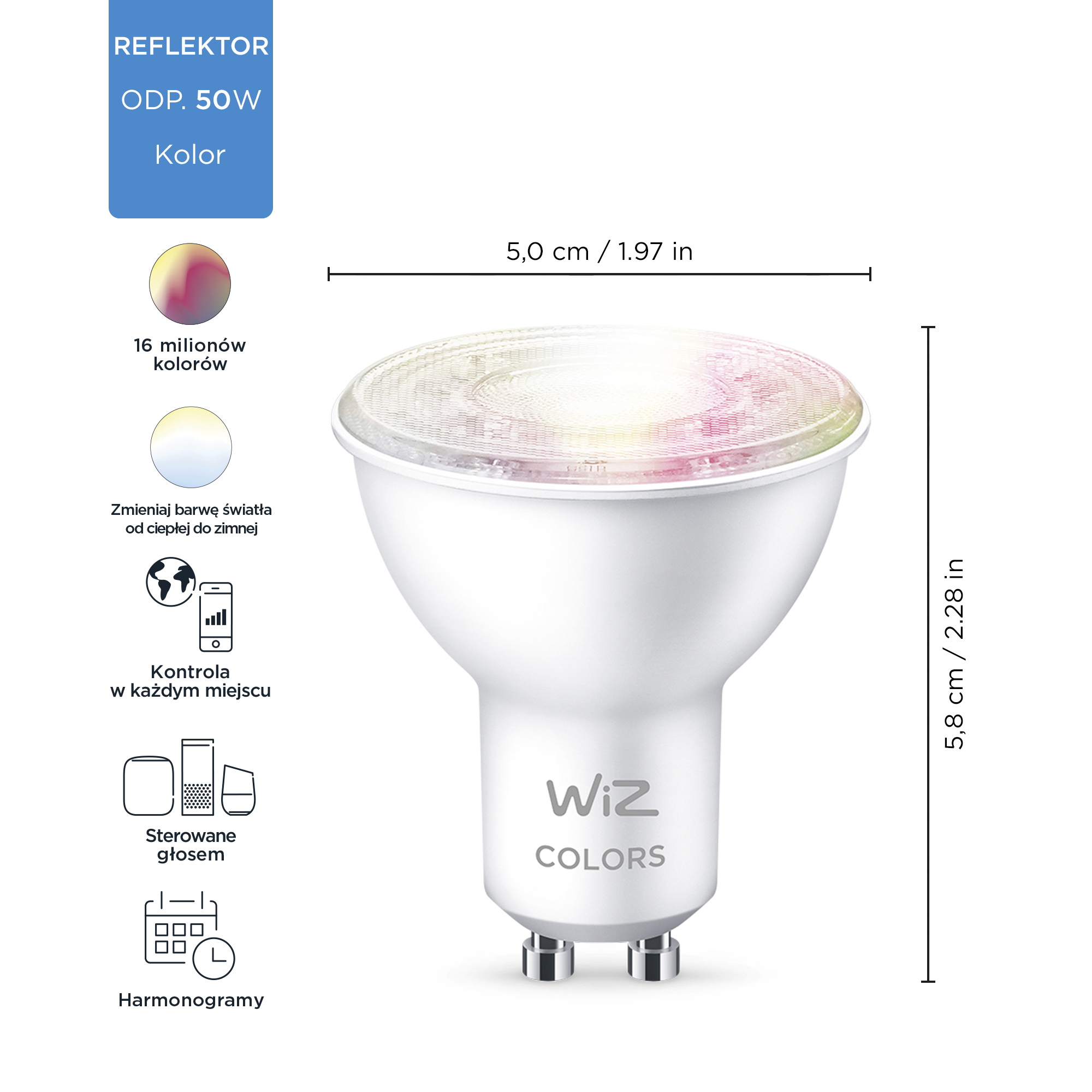 Żarówka Smart LED GU10 4.9 W = 50 W 400 lm RGBW CCT DIM Wiz Smart lighting - 9