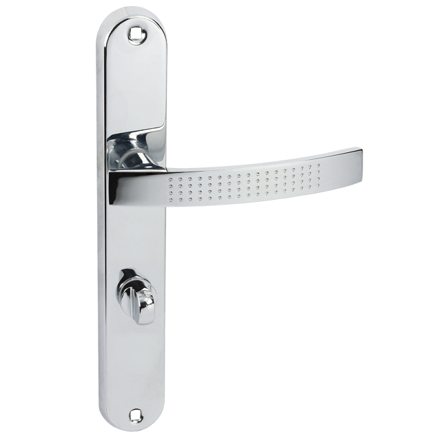 Klamka do drzwi wewnętrznych z długim szyldem do wc Alma Chrom Domino