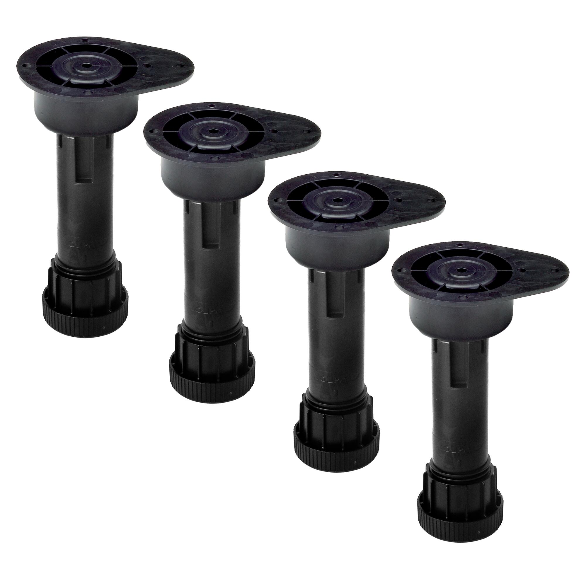 4 patas regulables de plástico para mueble hasta 11,8 cm con fijación + tornillo