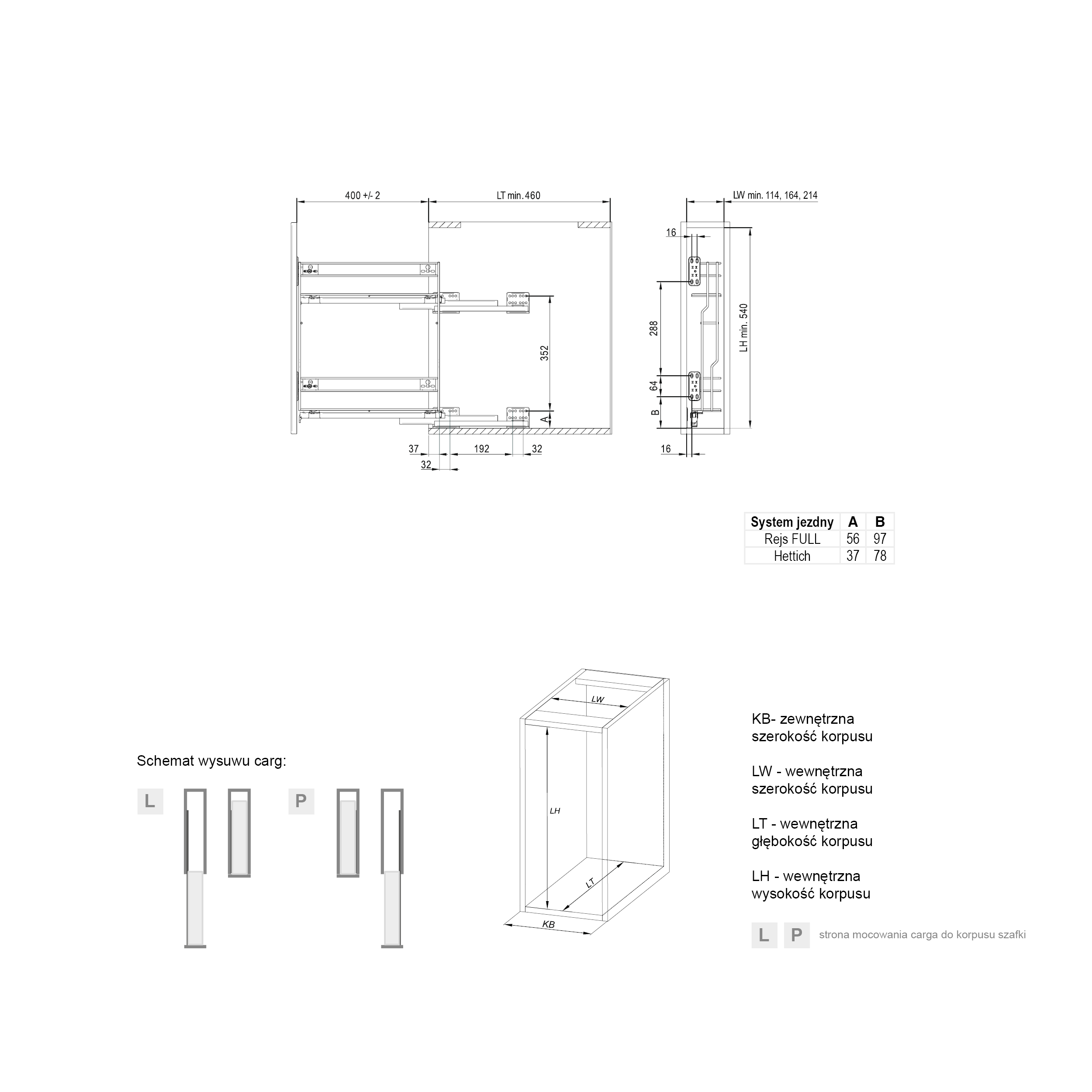 System jezdny kosza cargo Mini boczny R 15-20 Rejs - 2