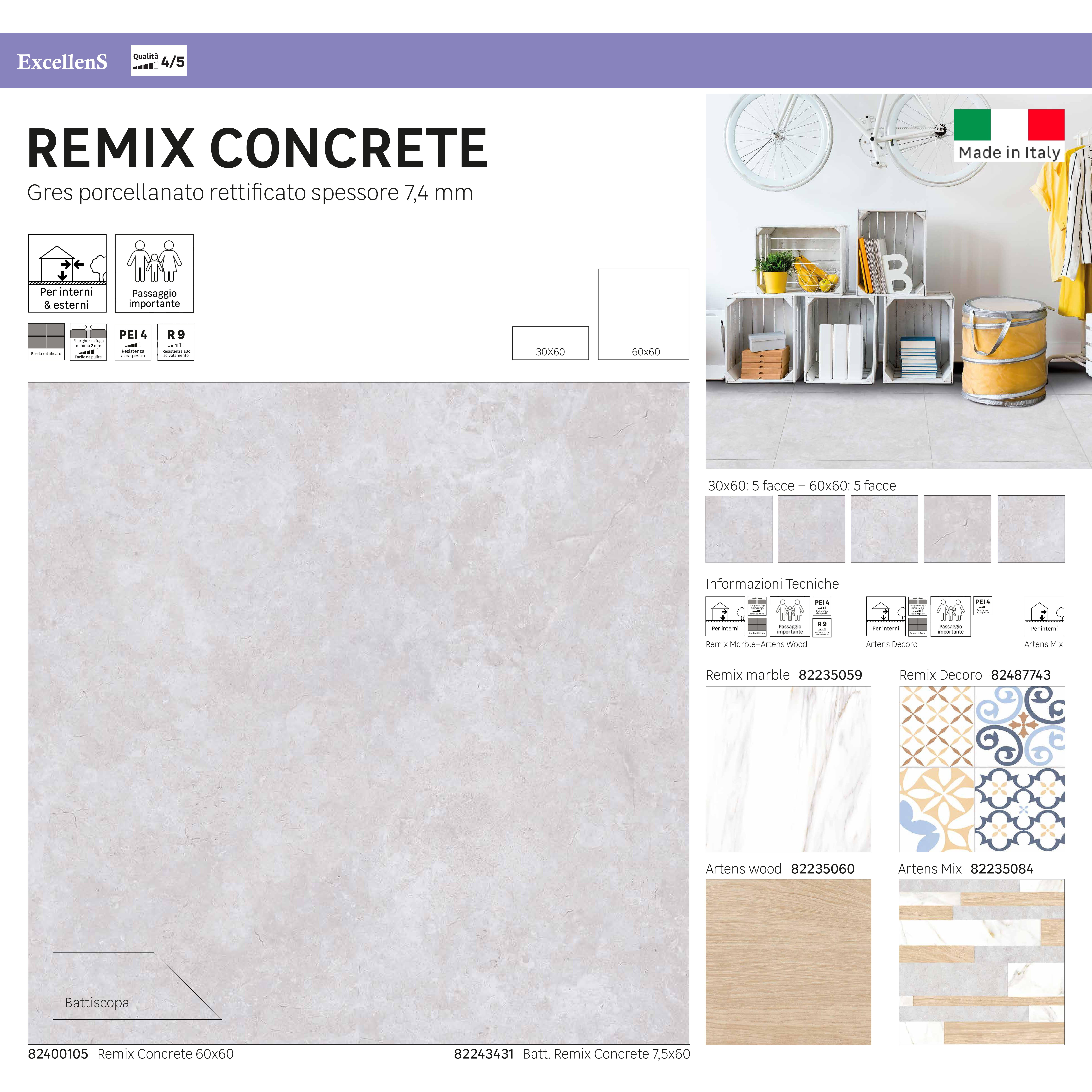 Piastrella da pavimento e rivestimento interno 30 x 60 cm Sp. 7.4 mm rettificato Remix Marble in gres porcellanato smaltato bianco marmorizzato opaco traffico intenso (pei 4/5) R9 1.44 mq - 21
