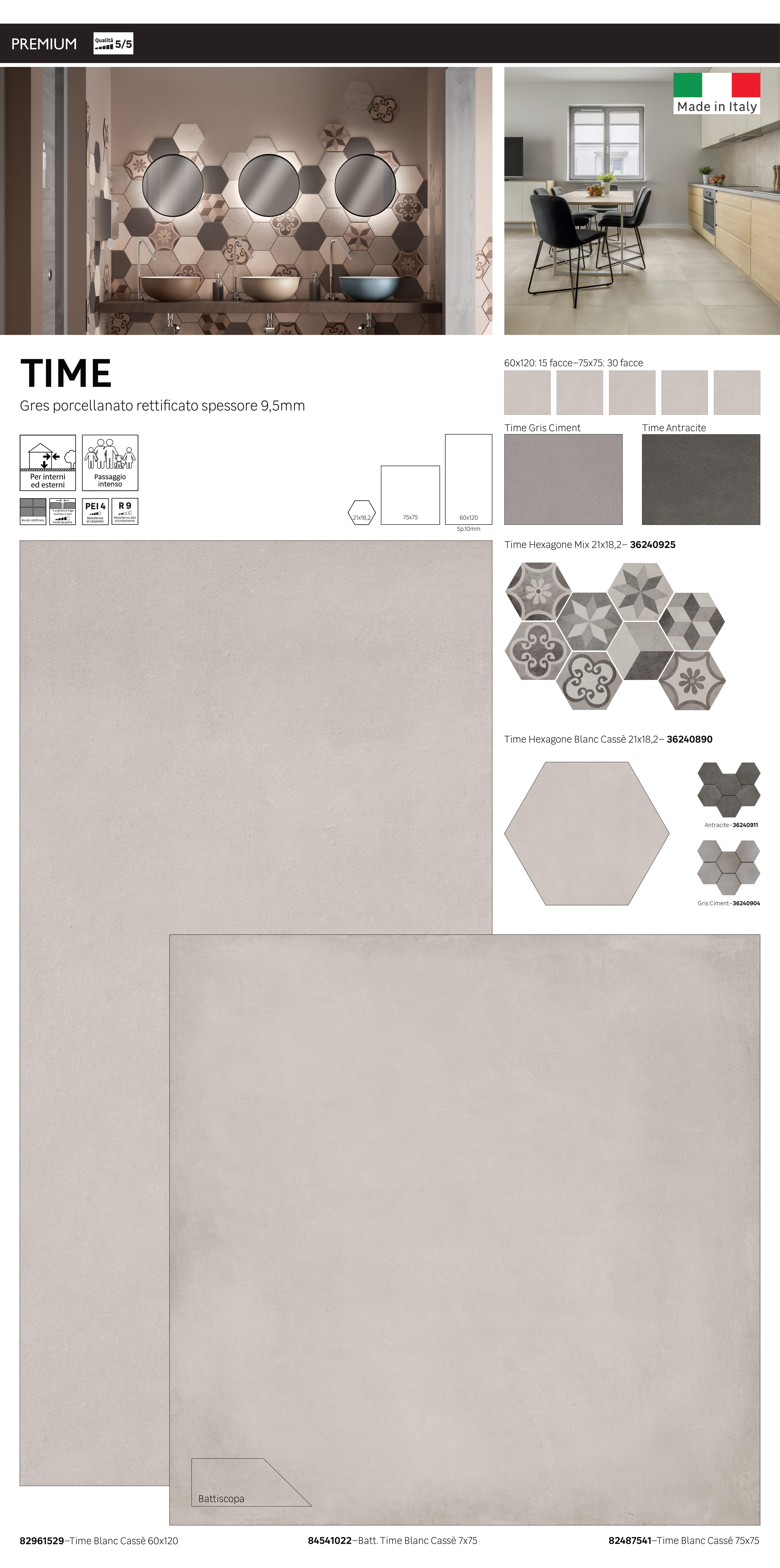 Piastrella da pavimento e rivestimento interno in gres porcellanato 18.2 x 21 cm non rettificato smaltato multicolore opaco Time Hexagone R9 traffico intenso (pei 4/5) Sp. 9.5 mm 0.46 mq - 17