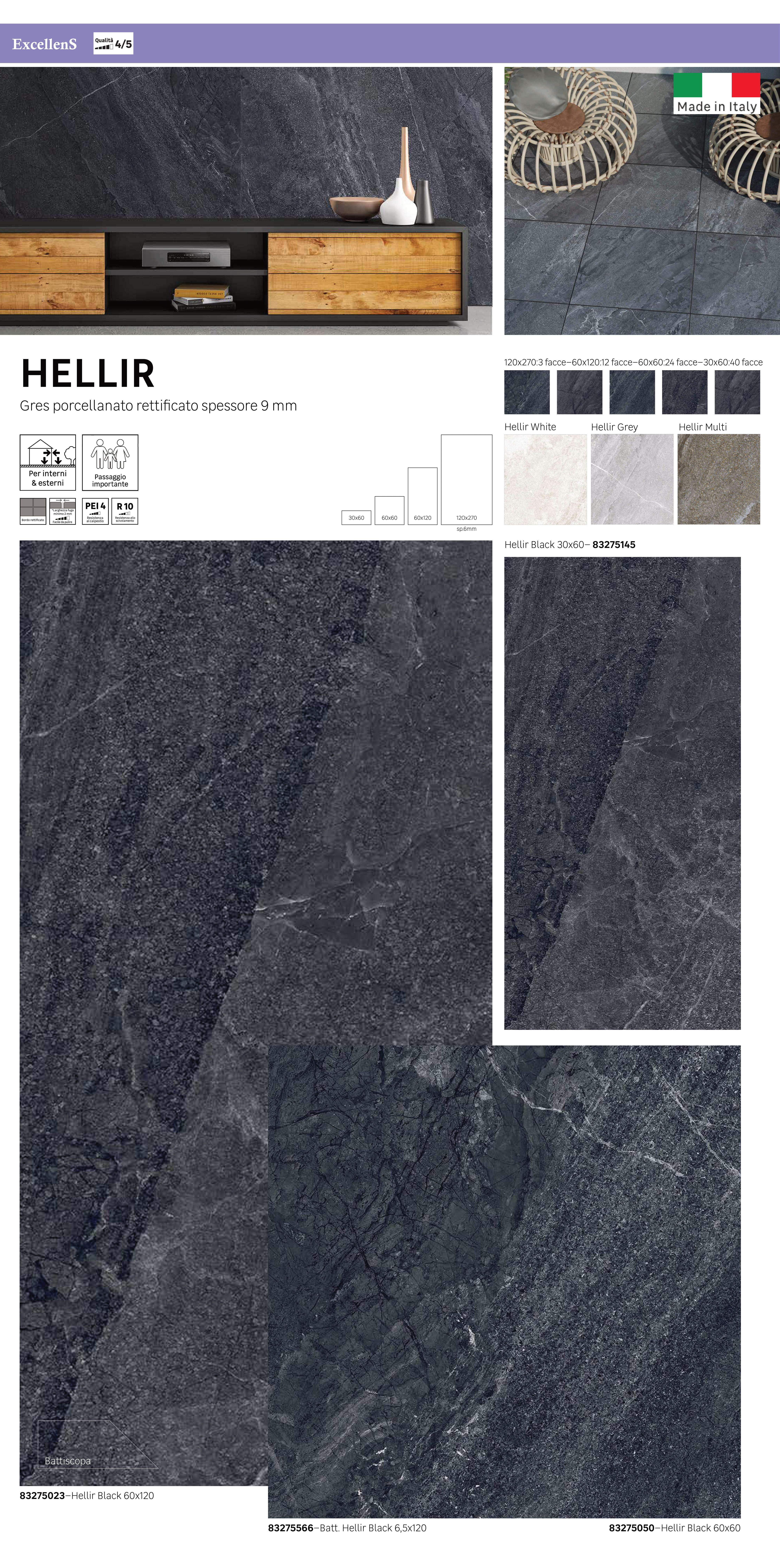 Piastrella da pavimento esterno in gres porcellanato 60 x 120 cm rettificato nero e antracite opaco Hellir R10 traffico intenso (pei 4/5) Sp. 9 mm 1.44 mq - 5