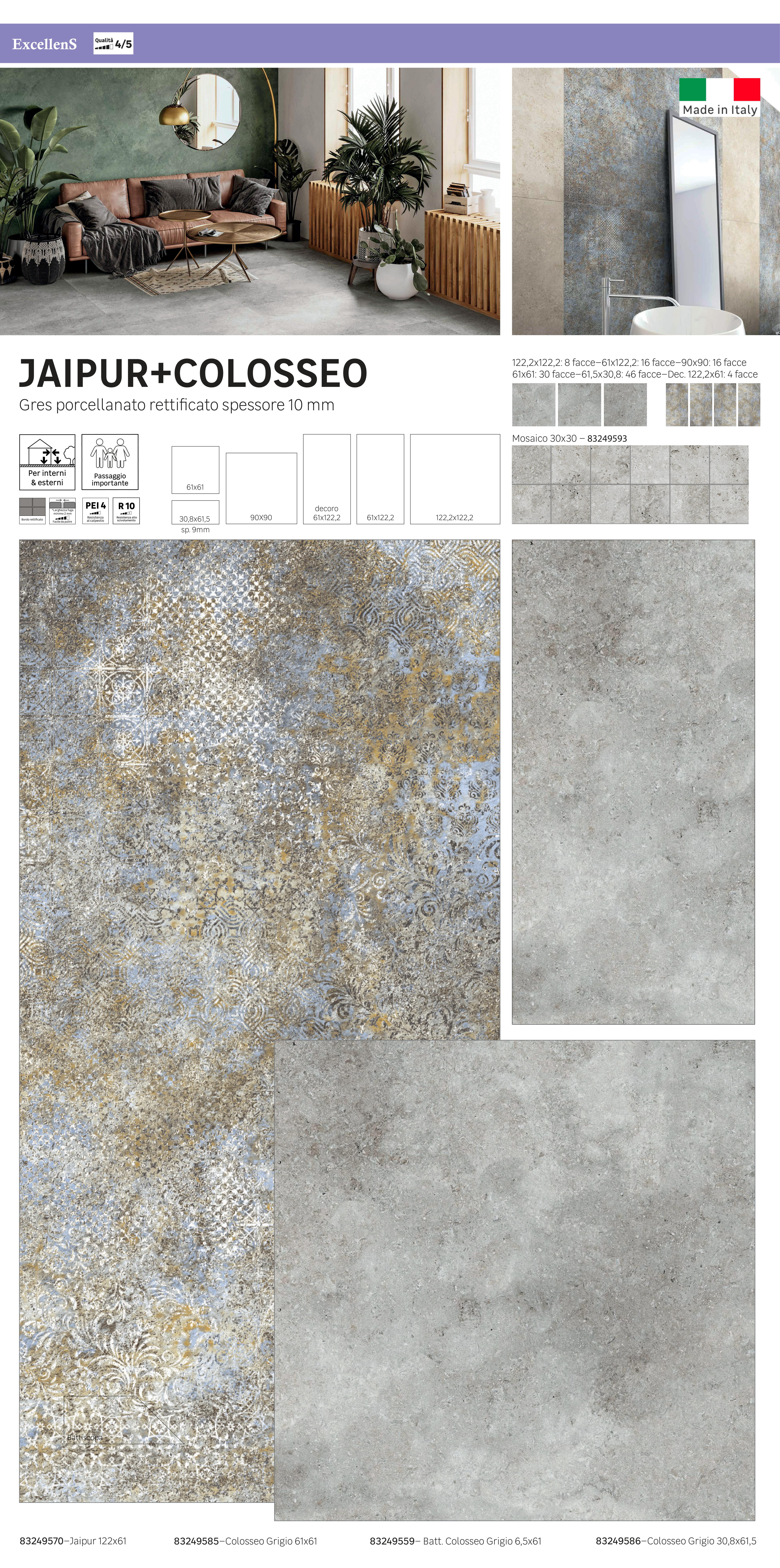 Piastrella da pavimento e rivestimento interno in gres porcellanato 61 x 61 cm rettificato grigio opaco Colosseo R10 traffico medio forte (pei 3/5) Sp. 9 mm 1.49 mq - 3