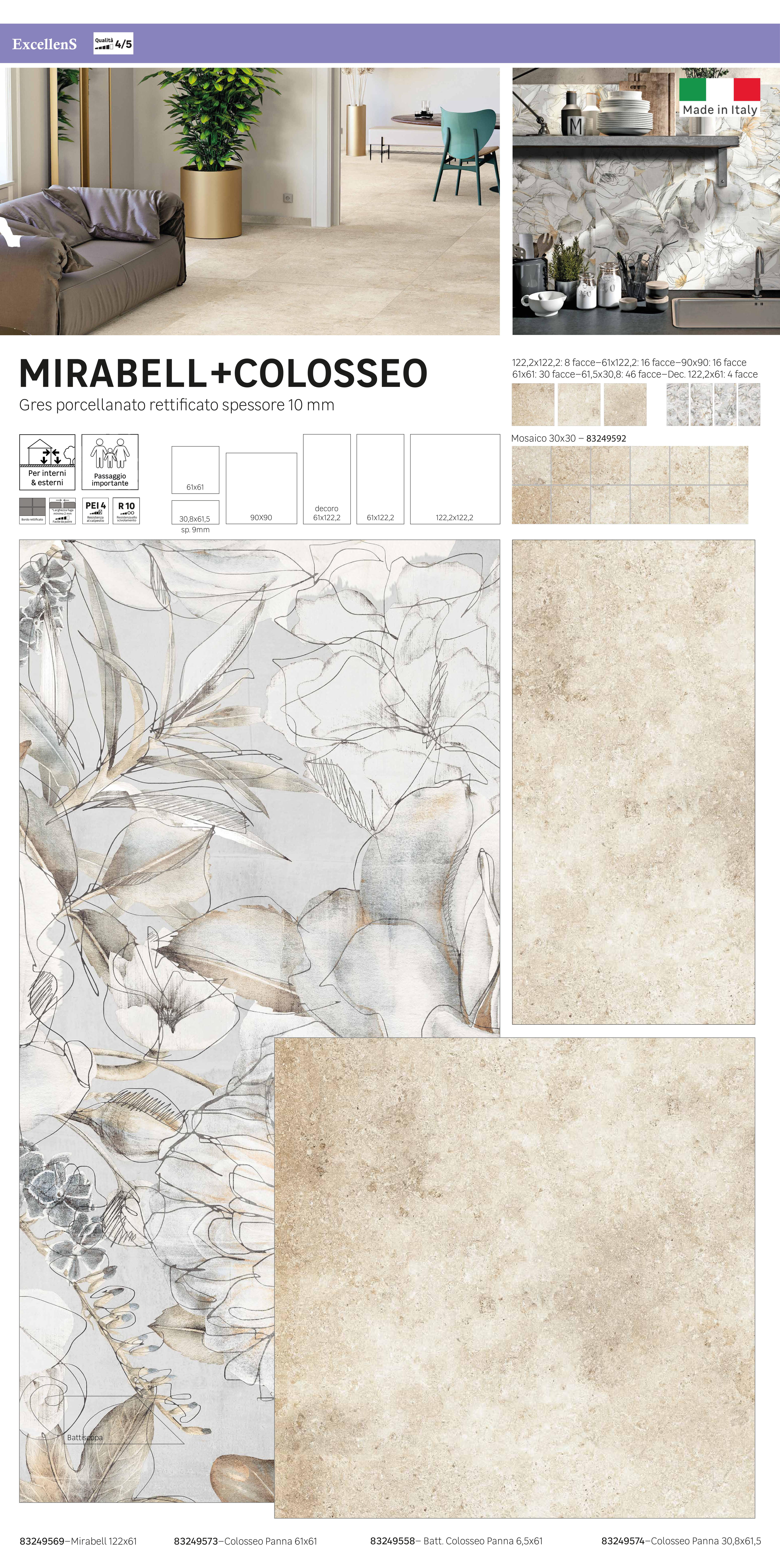 Piastrella da pavimento e rivestimento interno 61 x 122.2 cm Sp. 9 mm rettificato Universal Mirabel in gres porcellanato bianco e beige e grigio opaco traffico medio (pei 2/5) R9 1.49 mq - 8