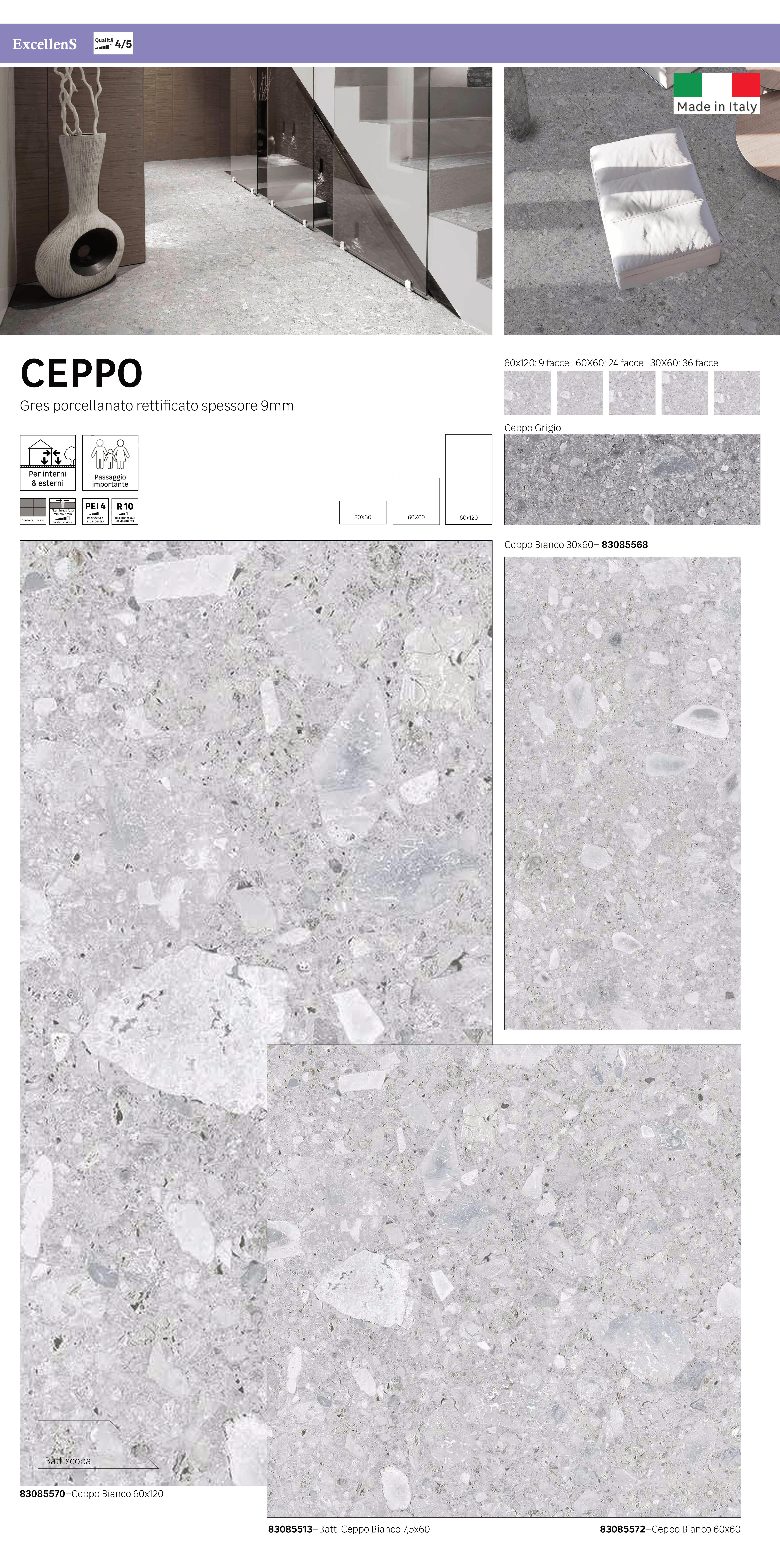 Piastrella da pavimento interno in gres porcellanato 30 x 60 cm rettificato bianco opaco Ceppo R10 traffico intenso (pei 4/5) Sp. 9 mm 1.26 mq - 6