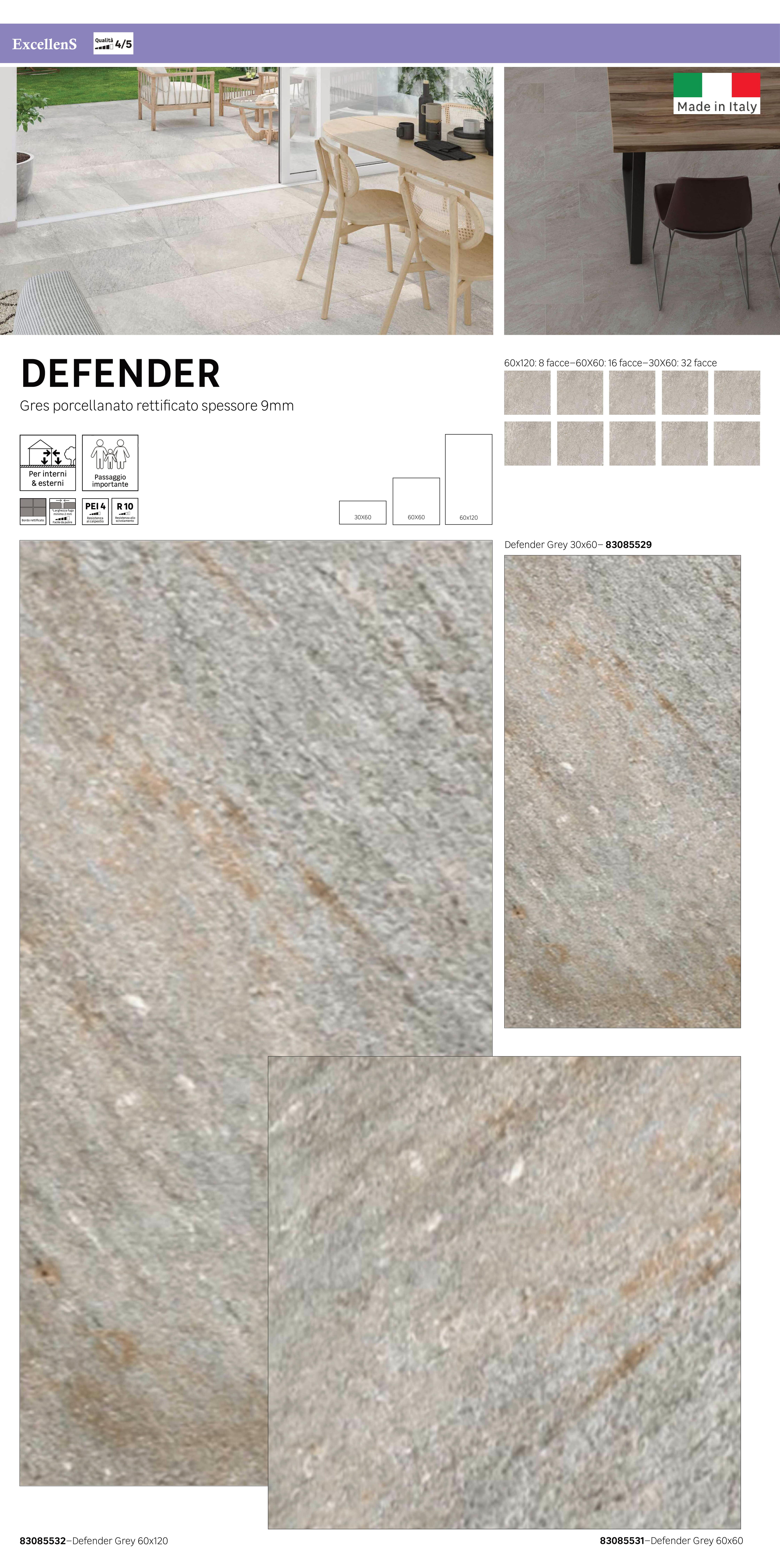 Piastrella da pavimento e rivestimento interno in gres porcellanato 60 x 60 cm rettificato grigio opaco Defender R10 traffico intenso (pei 4/5) Sp. 9 mm 1.44 mq - 7