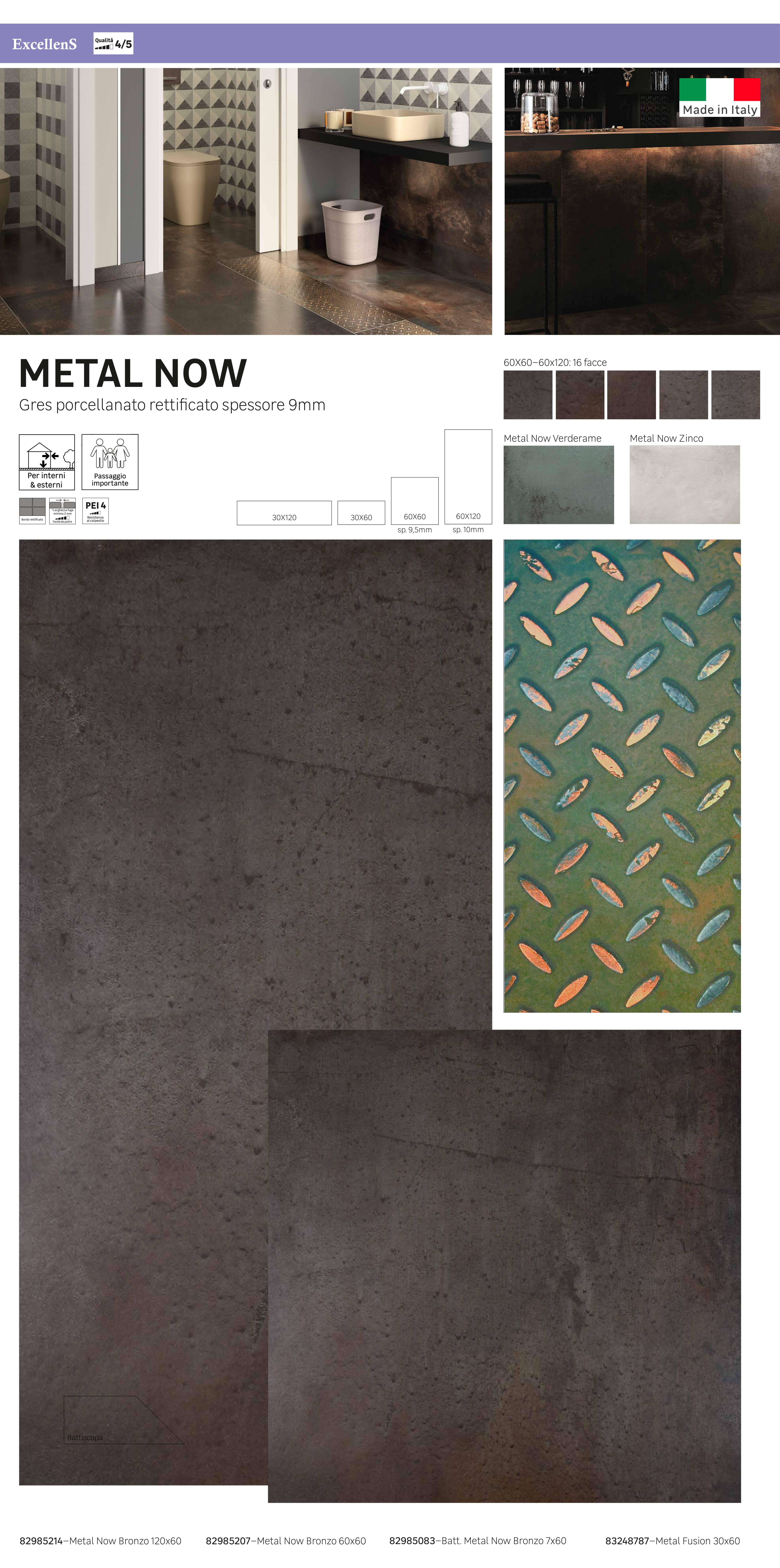 Piastrella da pavimento e rivestimento interno in gres porcellanato 60 x 120 cm rettificato bronzo opaco Metal Now traffico intenso (pei 4/5) Sp. 10 mm 1.44 mq - 7