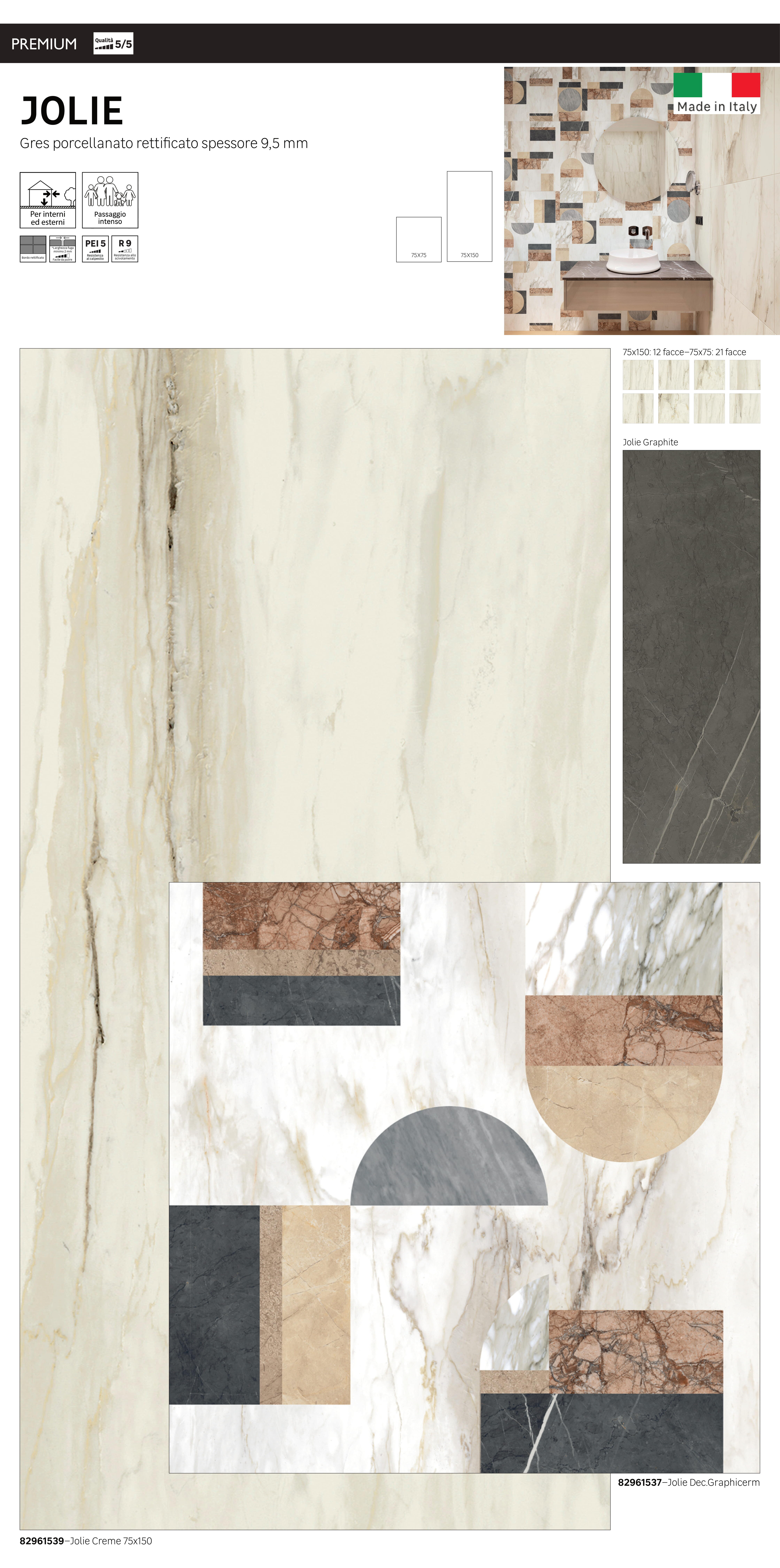 Piastrella da pavimento e rivestimento interno in gres porcellanato 75 x 150 cm rettificato bianco opaco Jolie traffico intenso (pei 4/5) Sp. 9.5 mm 2.25 mq - 15