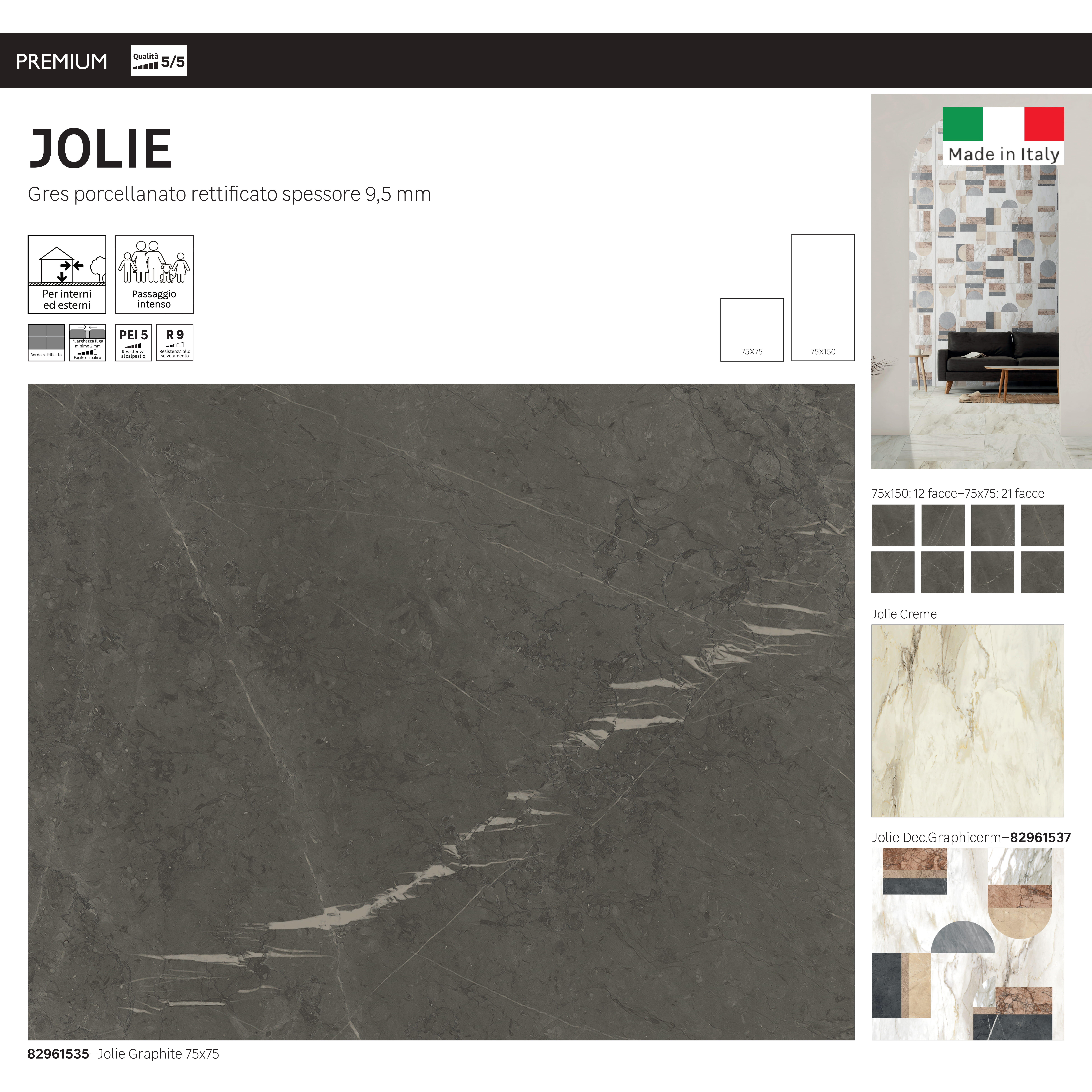 Piastrella da pavimento e rivestimento interno in gres porcellanato 75 x 75 cm rettificato multicolore opaco Jolie decoro traffico intenso (pei 4/5) Sp. 10 mm 1.13 mq - 16