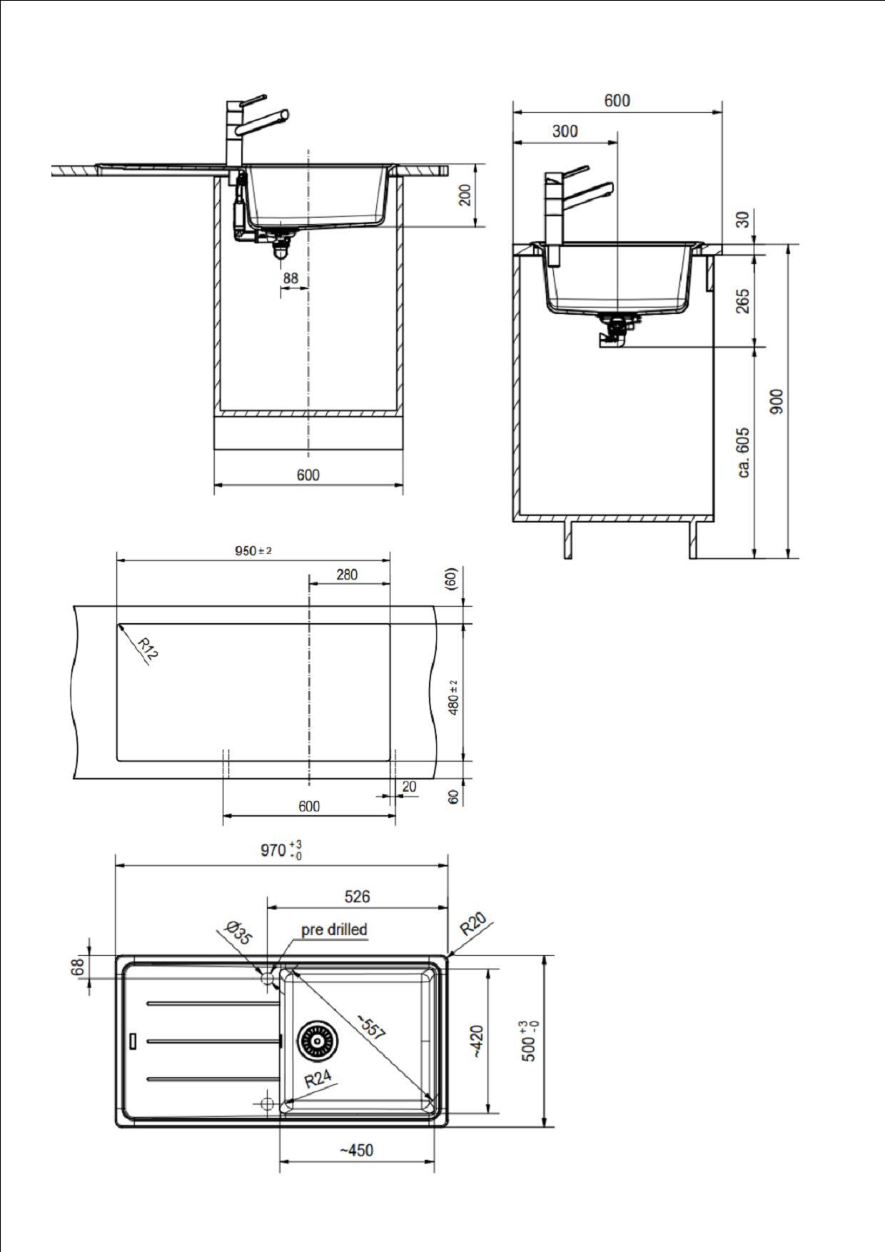 Lavello integrato 1 vasca in fragranite avena FRANKE Boston L 50 x