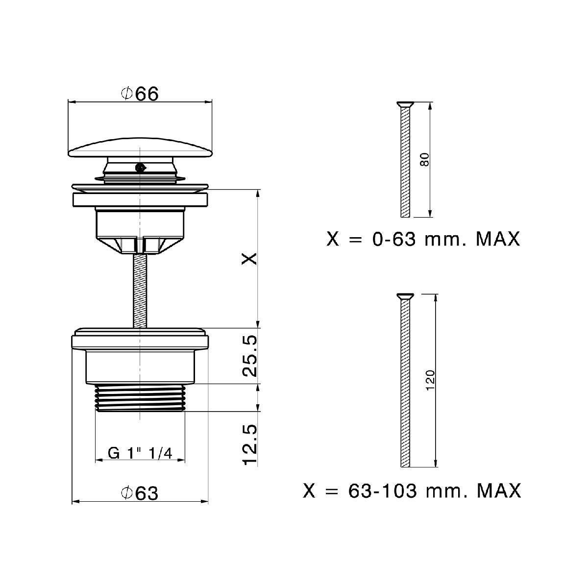 Piletta per lavabo click-clack HUBER attacco  1 1/4