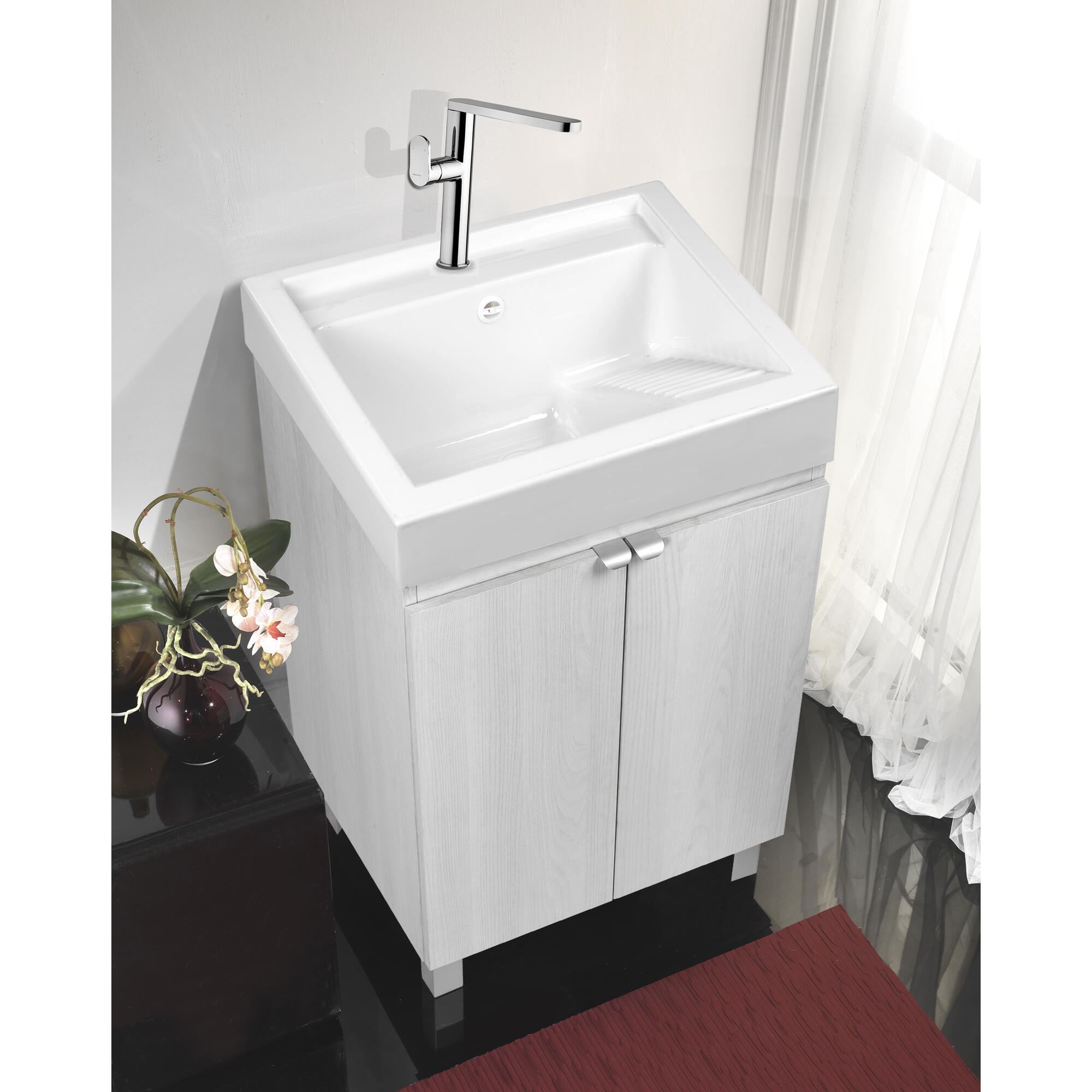 Mobile lavanderia con lavabo incluso Exe in abs olmo perla P 50 x L 60 ...