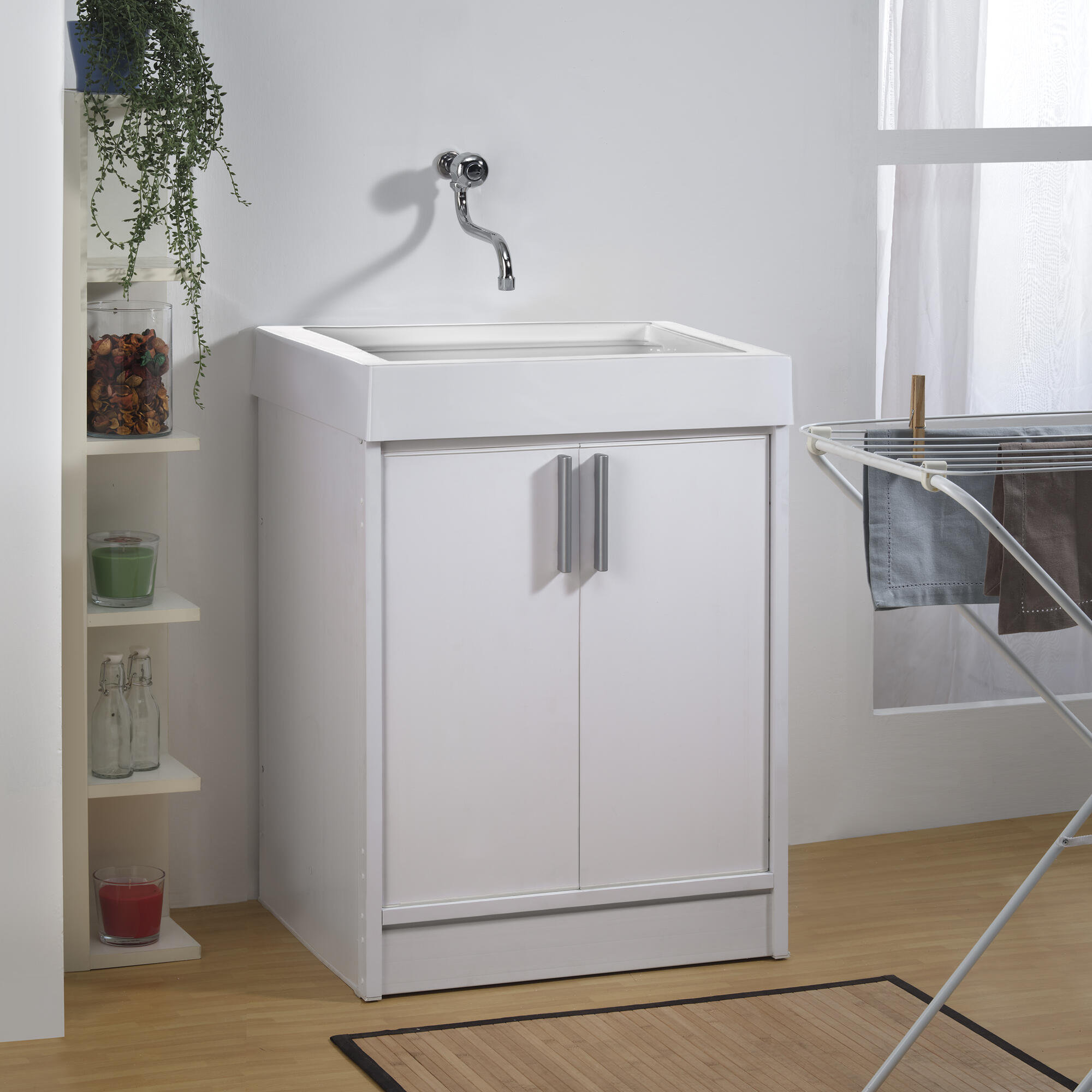 Mobile lavanderia con lavabo incluso Ada in abs bianco ottico P 50 x L ...