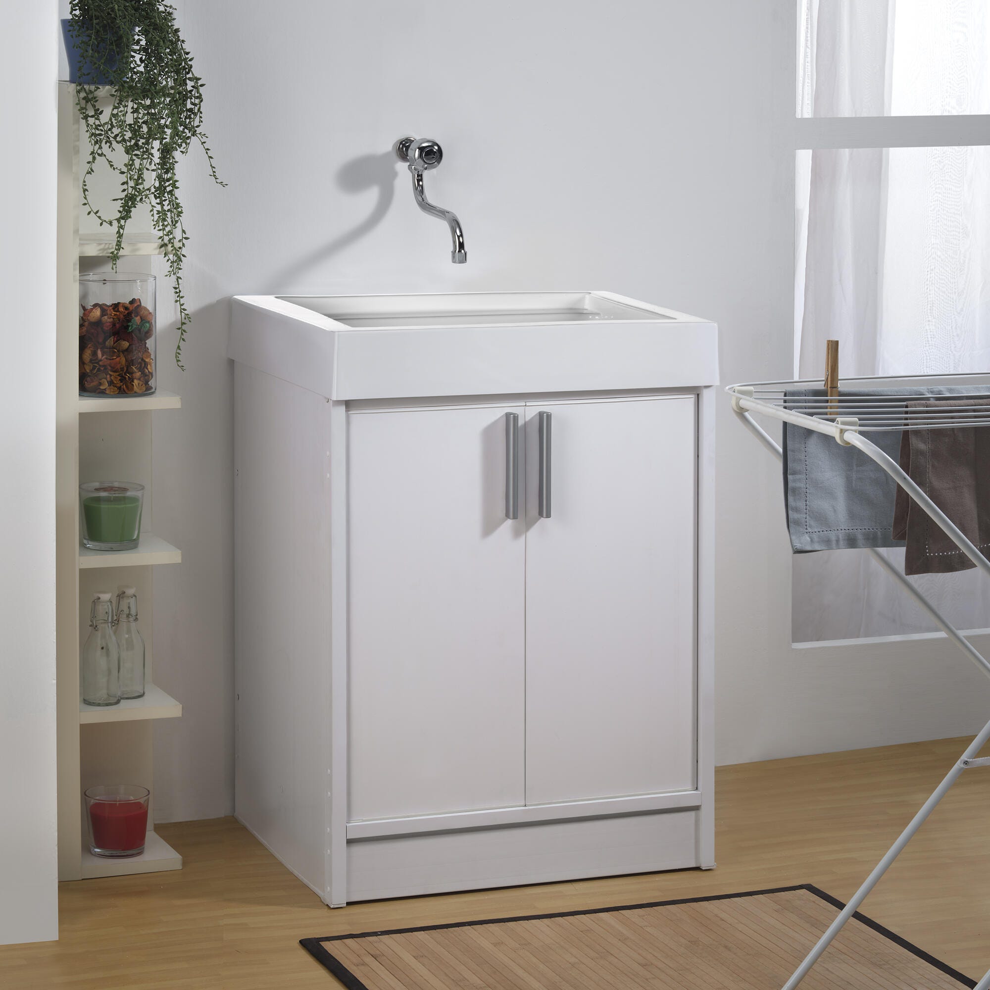 Mobile lavanderia con lavabo incluso Ada in abs bianco ottico P 50 x L ...