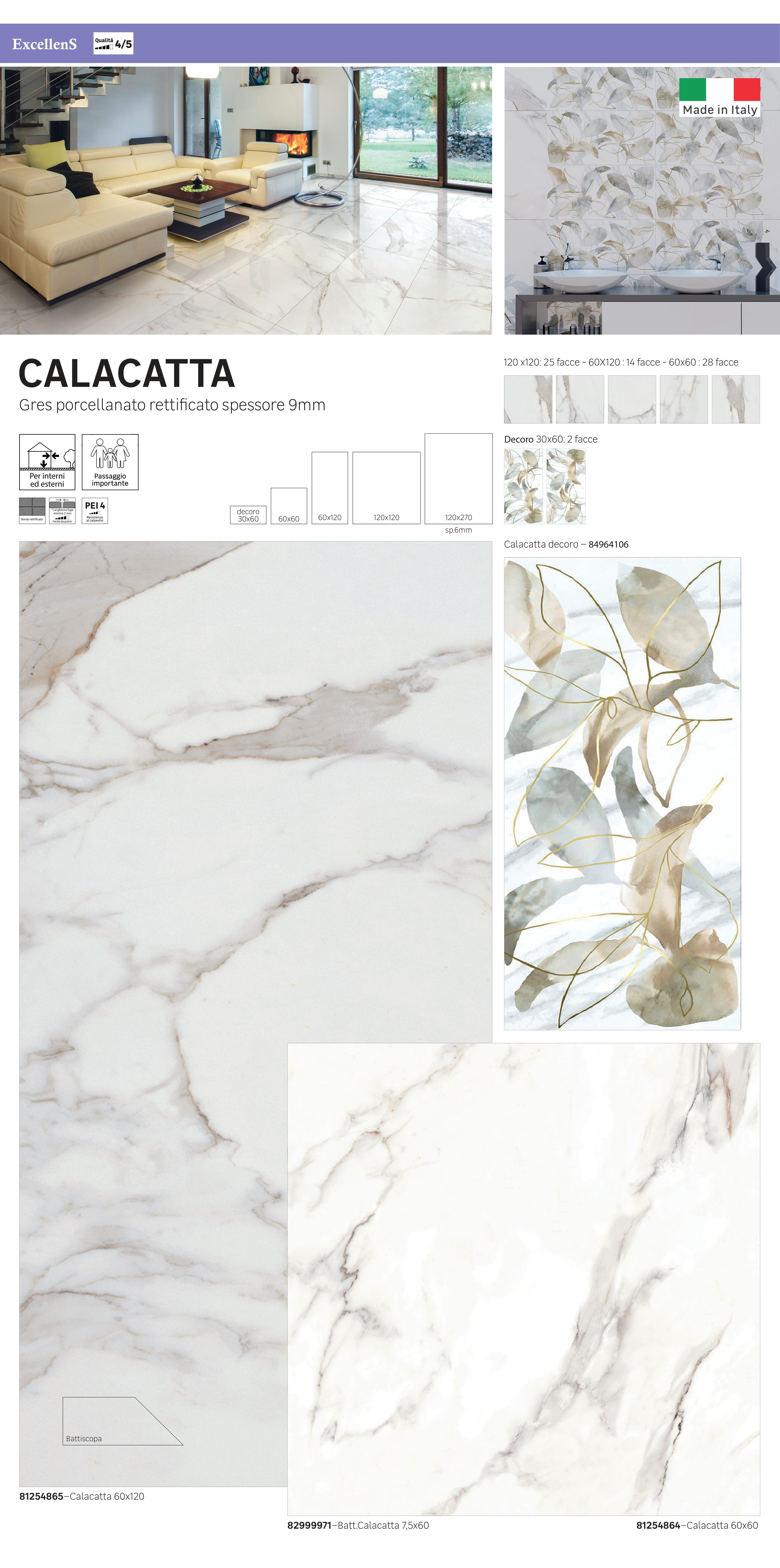 Piastrella da pavimento e rivestimento interno in gres porcellanato 60 x 120 cm rettificato smaltato bianco lappato Calacatta traffico medio (pei 2/5) Sp. 10 mm 1.44 mq - 7