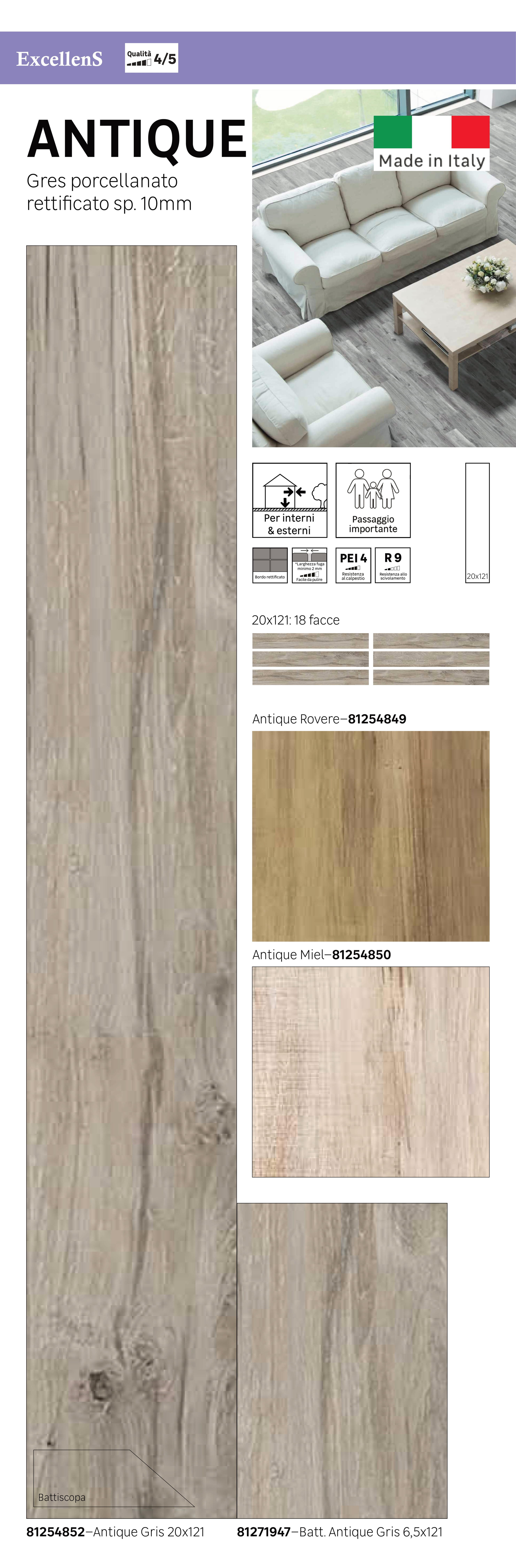 Piastrella da pavimento interno in gres porcellanato 19.5 x 119.5 cm rettificato smaltato grigio Antique R9 traffico intenso (pei 4/5) Sp. 9 mm 1.2 mq - 8