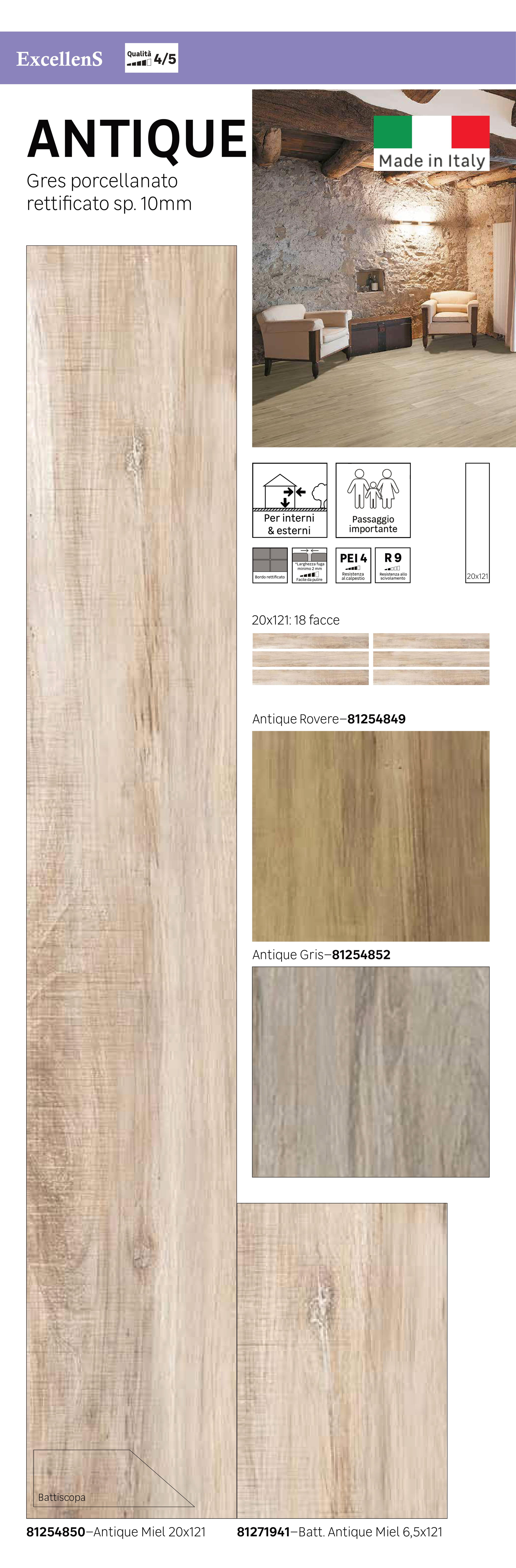 Piastrella da pavimento interno in gres porcellanato 20 x 120 cm rettificato smaltato rovere Antique R9 traffico intenso (pei 4/5) Sp. 9 mm 1.2 mq - 16