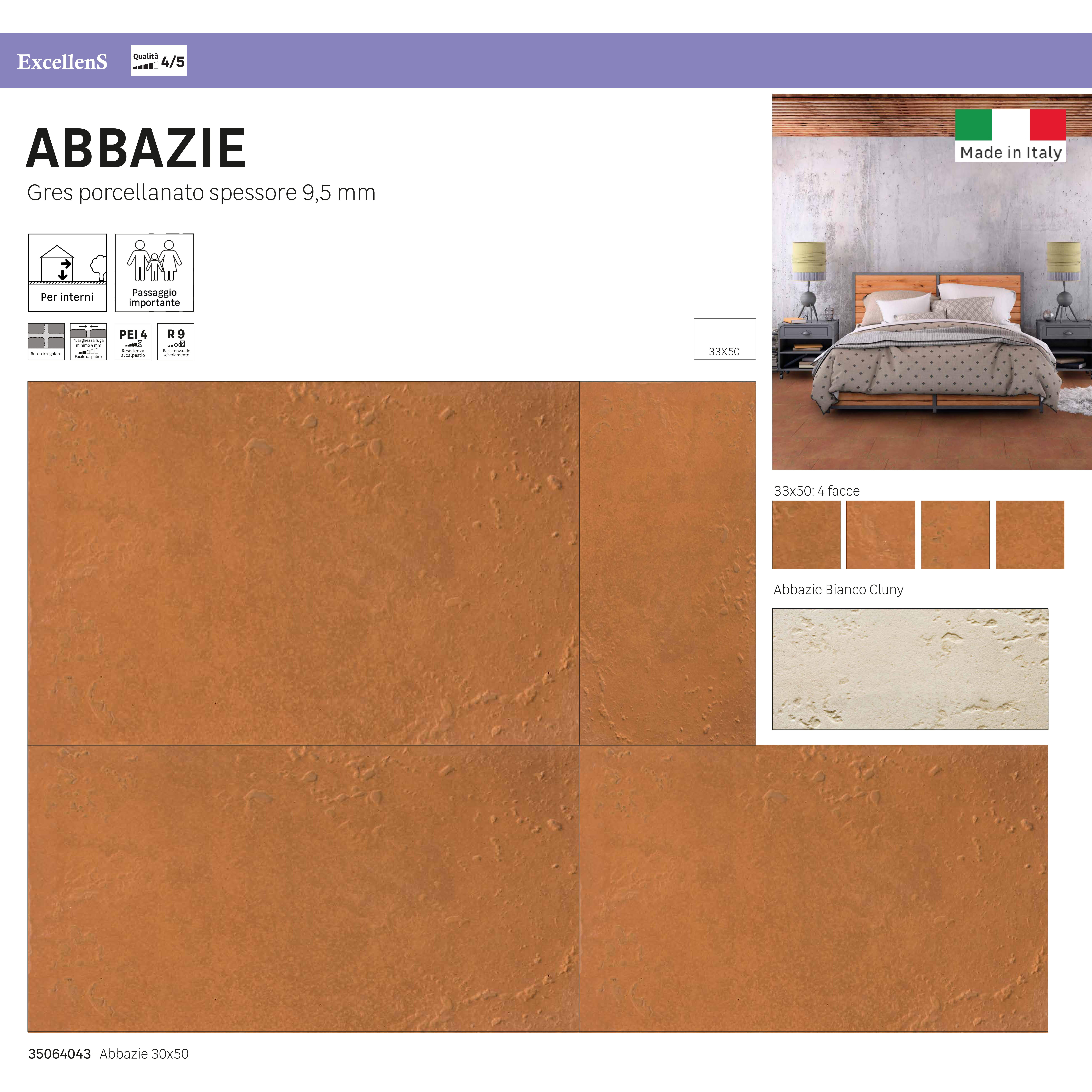 Piastrella da pavimento e rivestimento interno in gres porcellanato 33 x 50 cm smaltato marrone opaco Abbazie Terracotta R9 traffico medio forte (pei 3/5) Sp. 9.5 mm 1.32 mq - 5