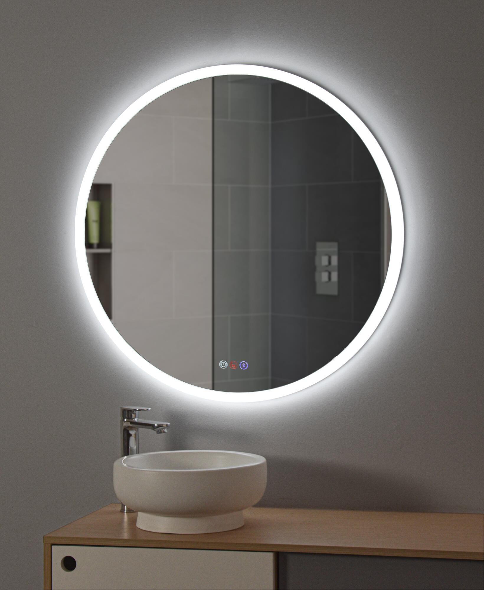Espejo de baño con luz led cosmos con antivaho, táctil, altavoz, , bluetooth, 80x80cm