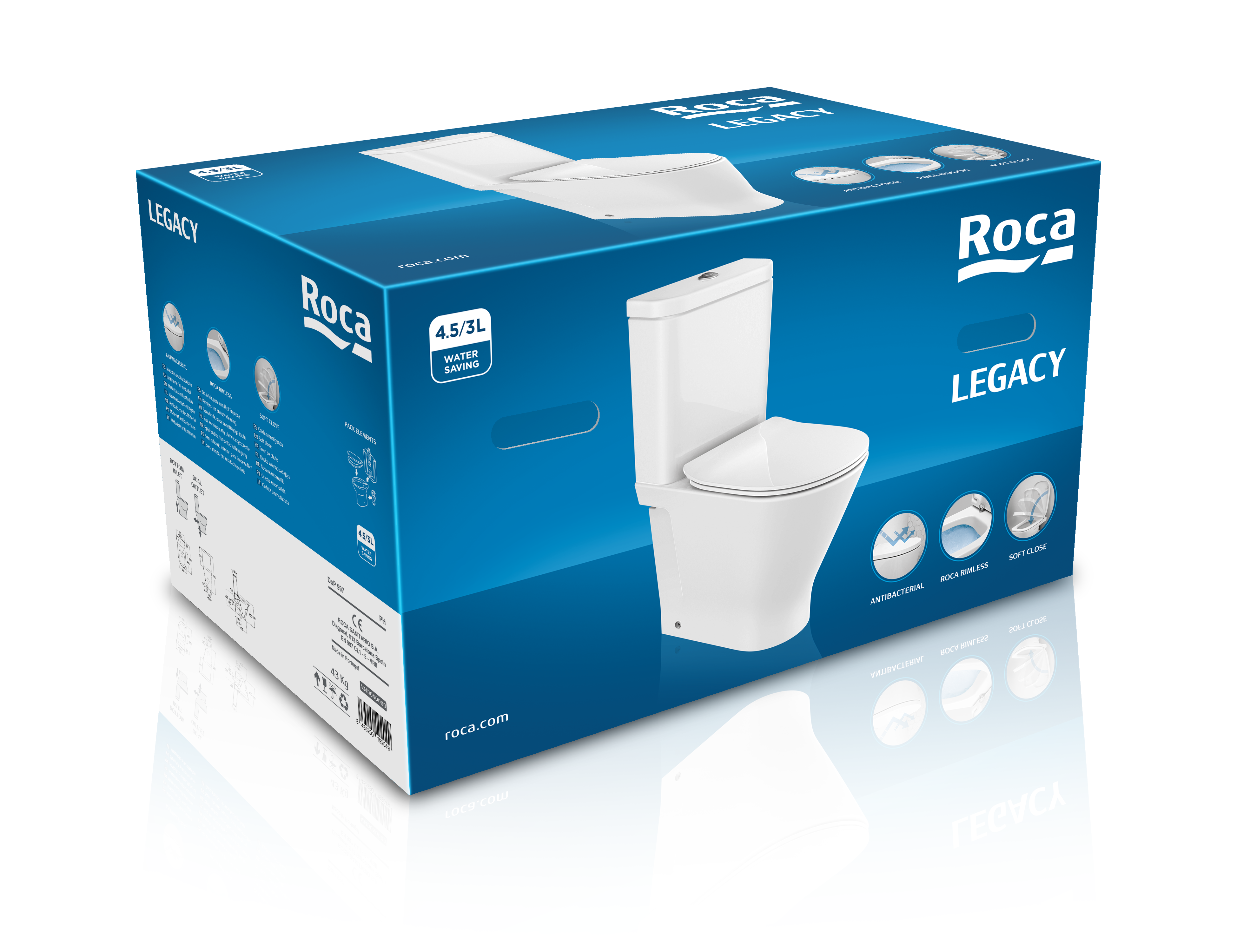 Pack sanita ao chão rimless branco saída duplo 3/4.5 l Roca Legacy - 11