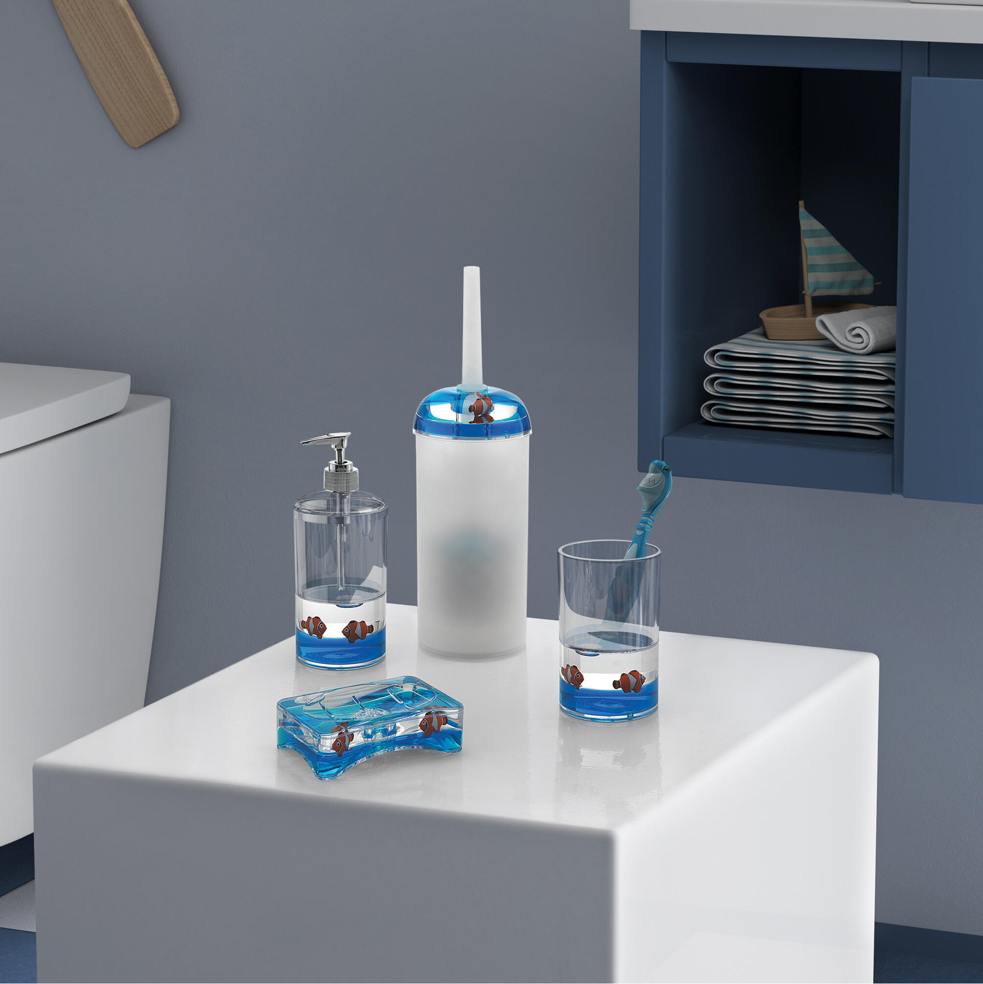 Bicchiere da bagno porta spazzolini Pyxis  L 7.2 x H 12 in resina trasparente/blu - 3